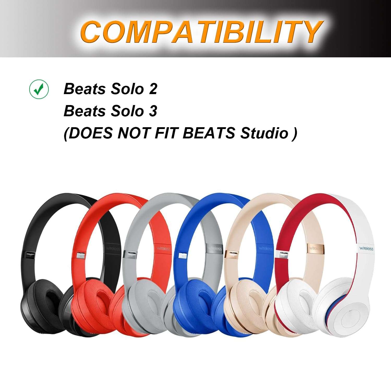 Replacement Ear Pads for Beats Solo 2 Wireless On-Ear Headphone/Soft Protein Leather/Noise Isolation Memory Foam/Strong Adhesive Tape/Cloud Like Comfort/Extra Durable 3