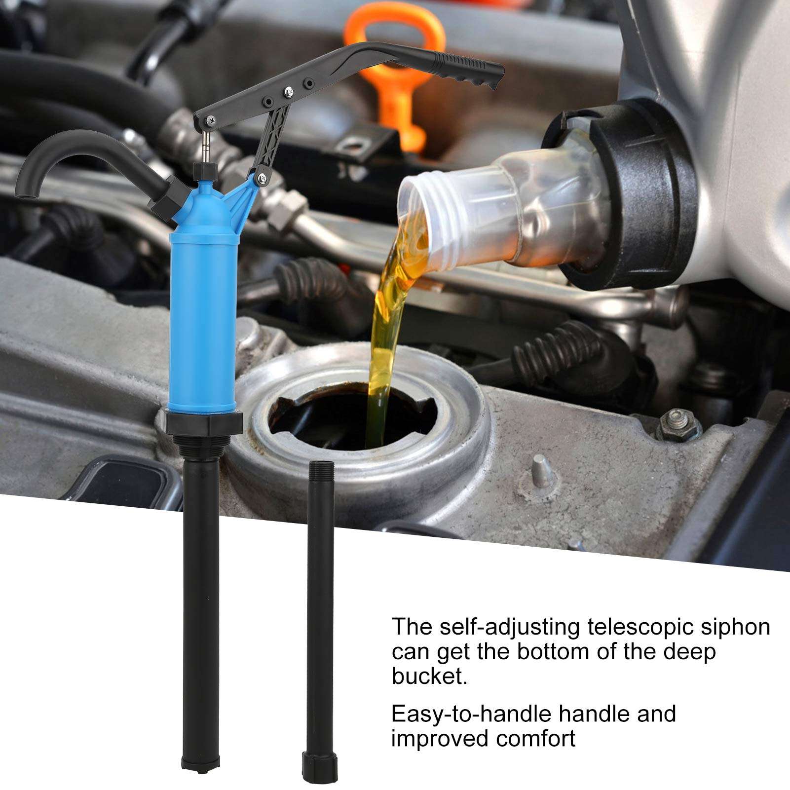 Oil Pump Machine, 40-60L / Min Lever Action Barrel Drum Pump Manual Adjustable 55 Gallons for Conveying Pumping Water Oil Fuel Lubricants Solutions and Other Liquids, 132 cm / 52 inch 6