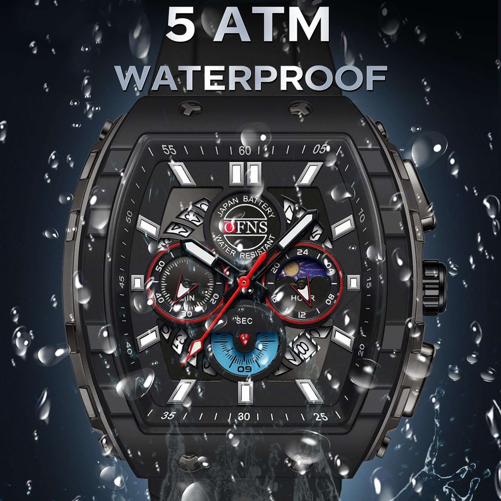 findtime Men's Watch Fashion Analog Watches Tonneau Unique Sport Wrist Watch Quartz Chronograph Waterproof Watches with Luminous Calendar Curved Screen Relojes para Hombres 5