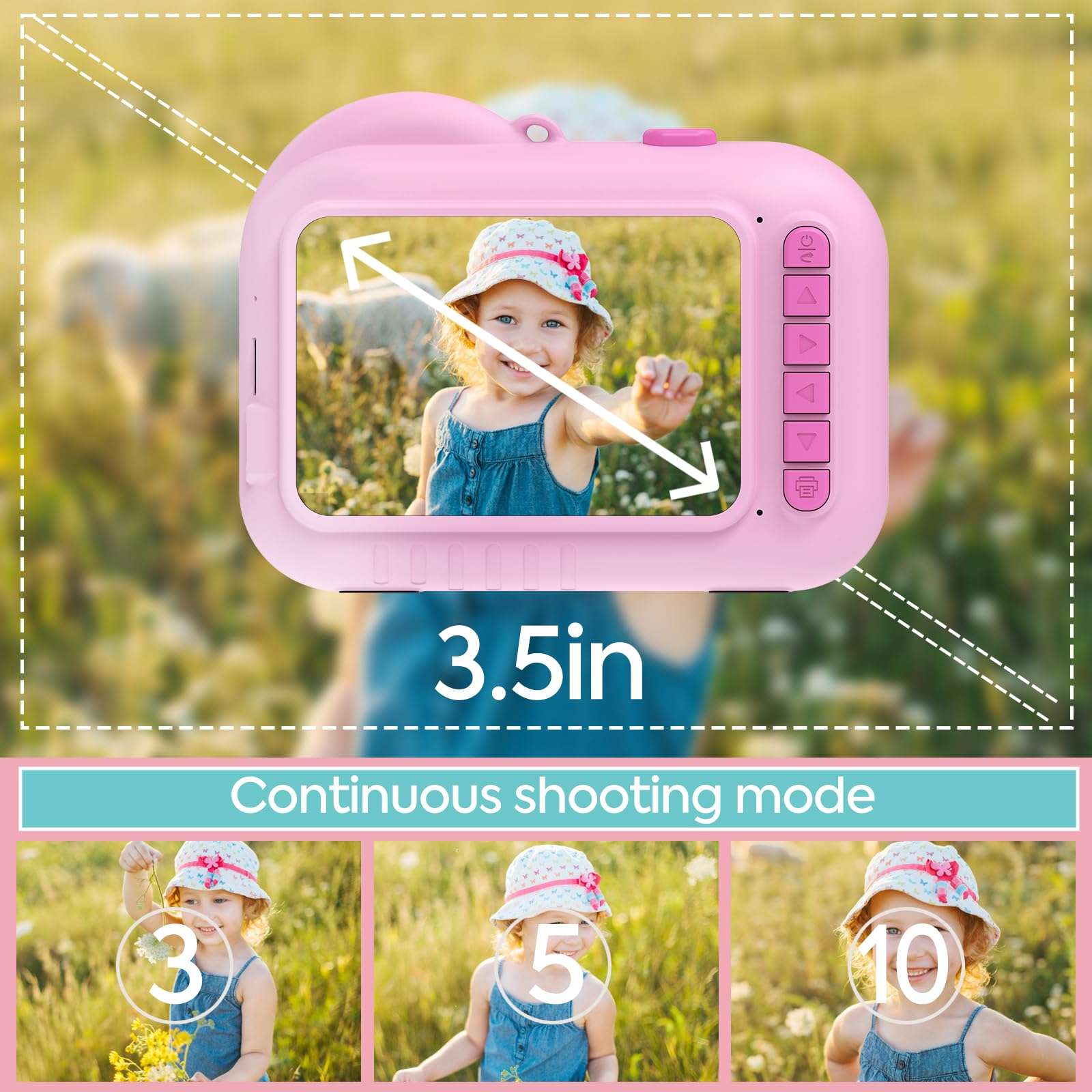 Kids Camera Instant Print 3.5 inch, Instant Print Camera for Kids That Prints Pictures Instantly, Toddler Kids Instant Print Digital Camera, 4 5 6 7 8 9 10 11 12 Year Old Girls Boys Birthday Toys Gift 3