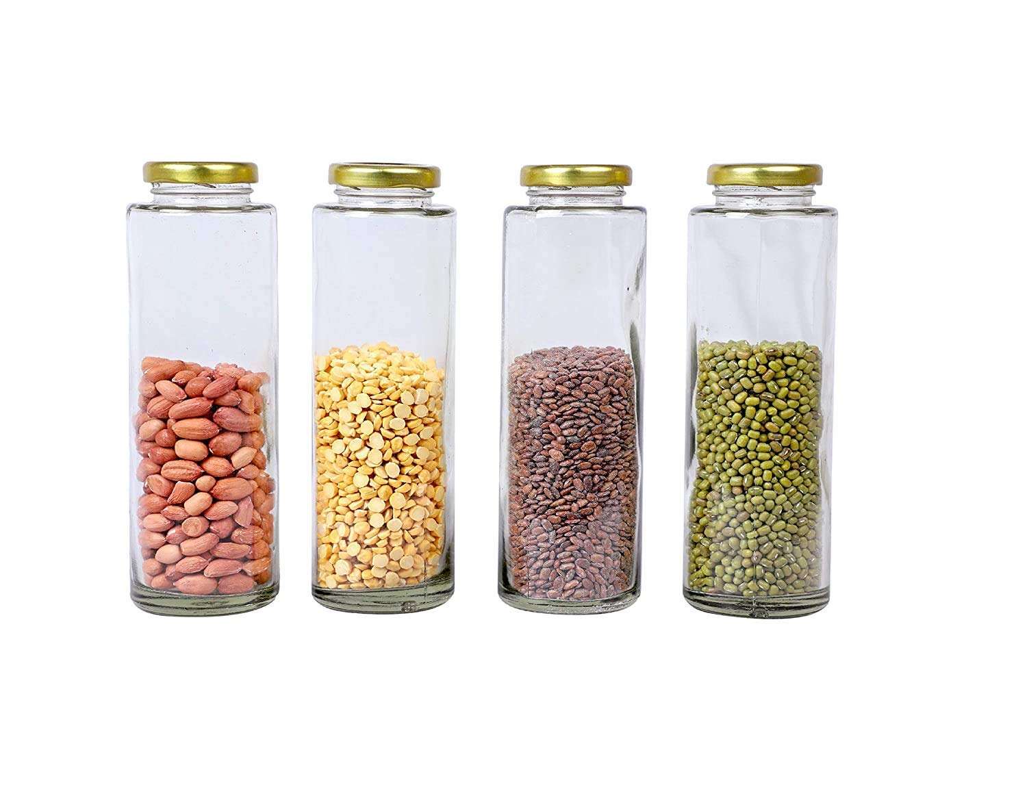 ARUZEN 500 ML Big Bamboo Clear Long Glass Jars Pickle Cereal Spice Grocery Grain Storage Jars [Pack of 6] 1