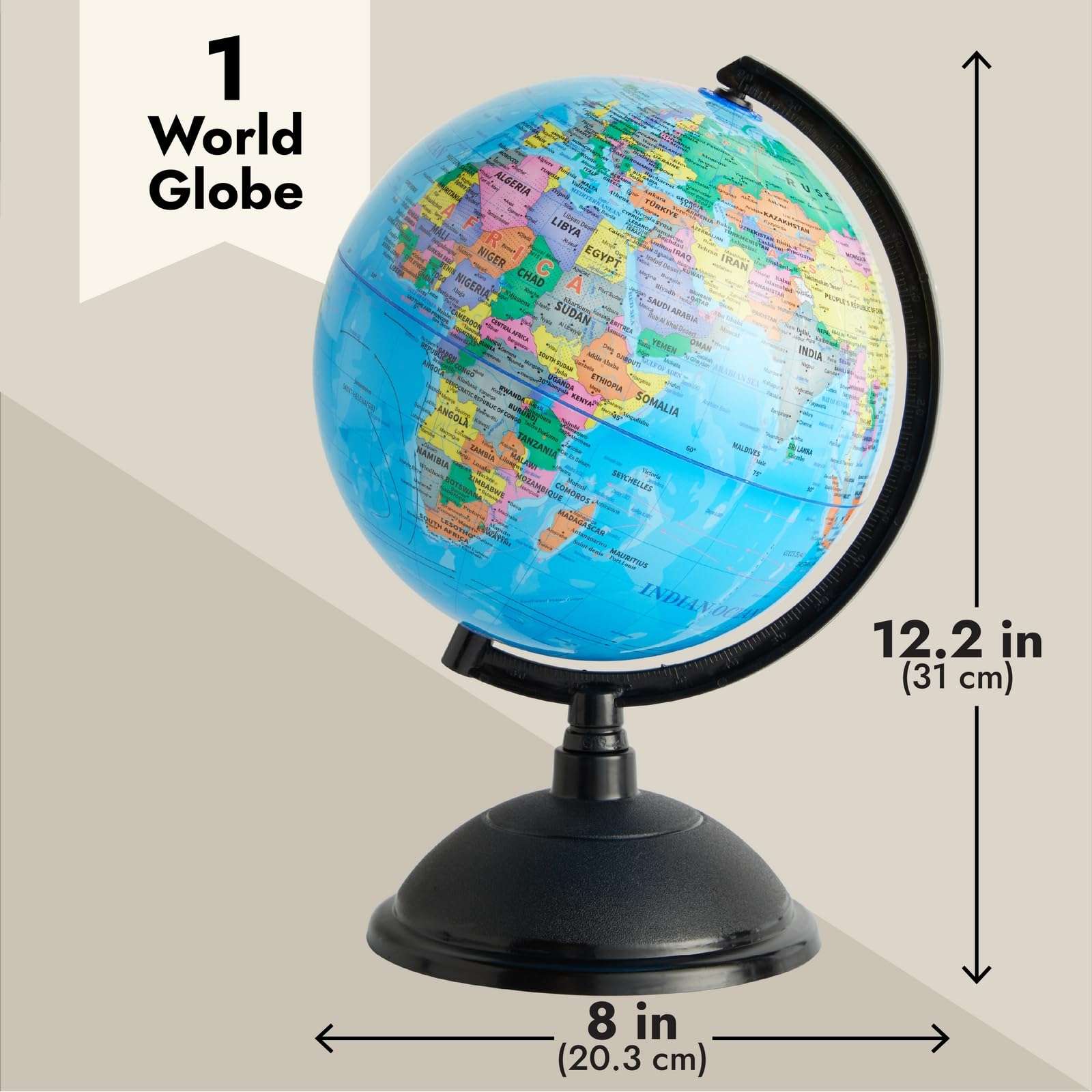 Rotating World Globe with Stand for Kids Learning, 8-inch Spinning Earth Globe for Classroom Geography Education 5