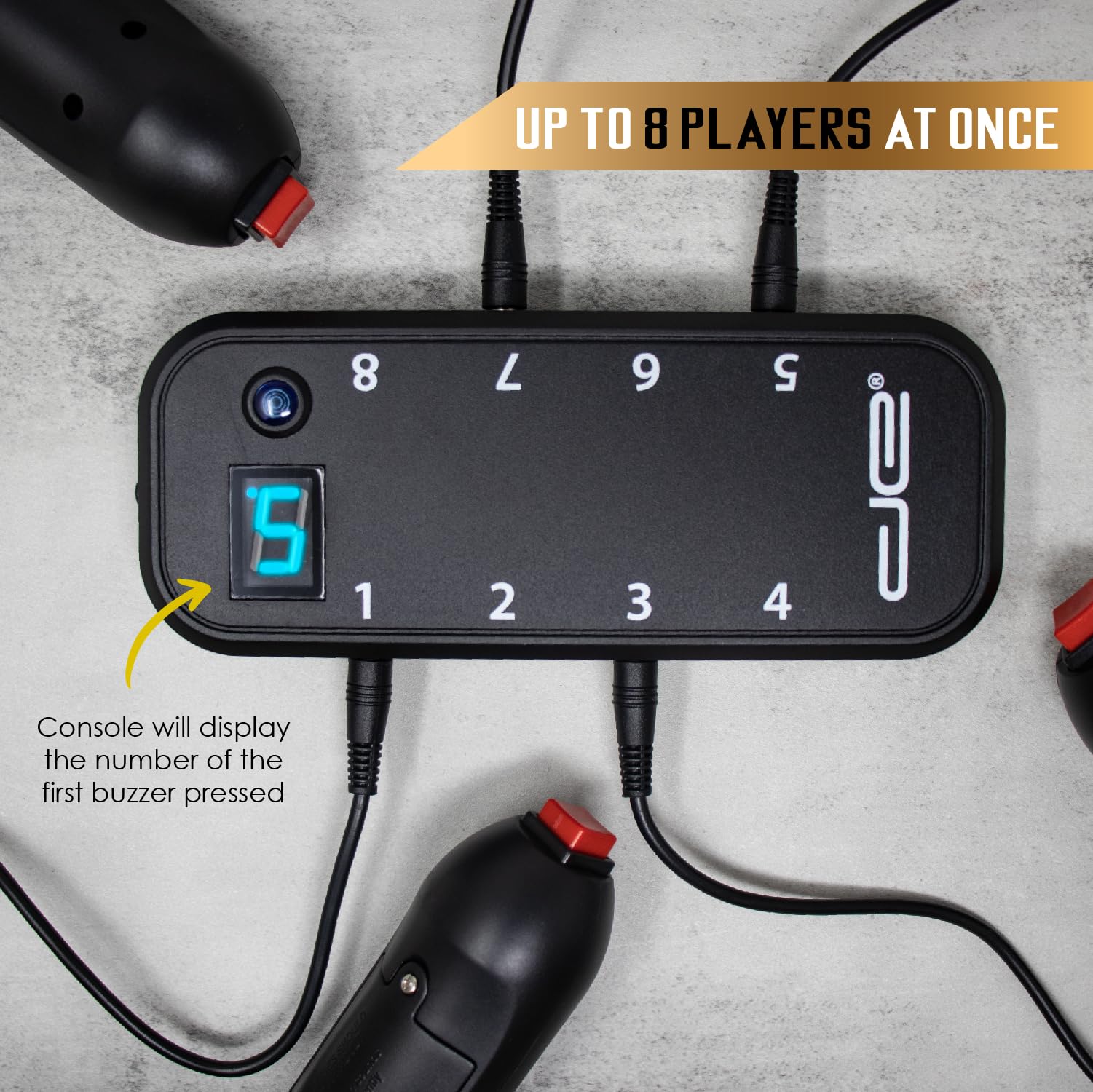 Digital Energy Handheld Game System - Console Displays First Buzz-in - Great for Jeopardy, Family Feud, Trivia and Buzzer Games - Console with 8 Joystick Buzzers 6