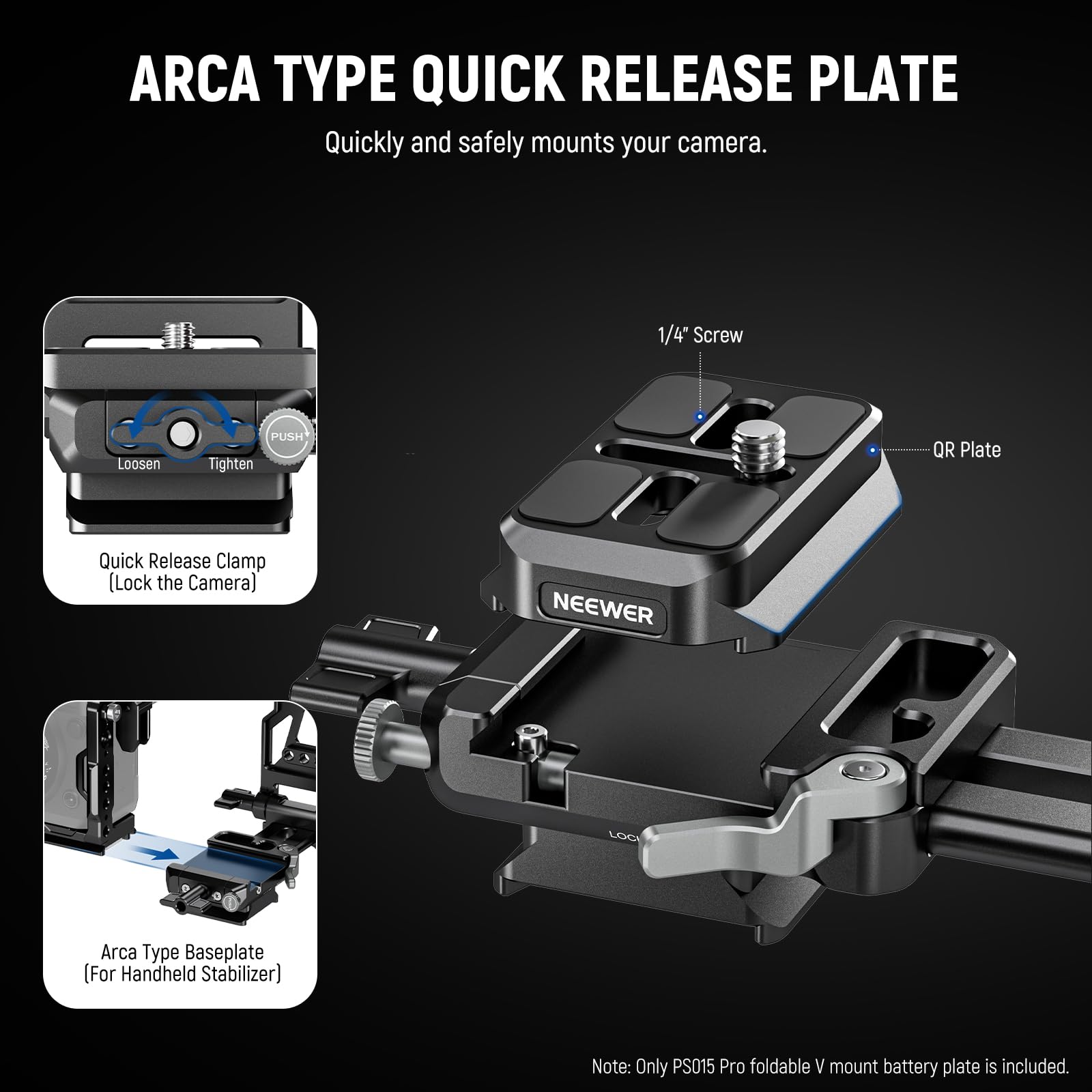 NEEWER Foldable V Mount Battery Plate with Arca Type Quick Release Camera Baseplate, Lightweight DSLR Camera Video Rig Compatible with SmallRig V Mount Battery Cage DJI RS4 RS3 Gimbal, PS015 PRO 4