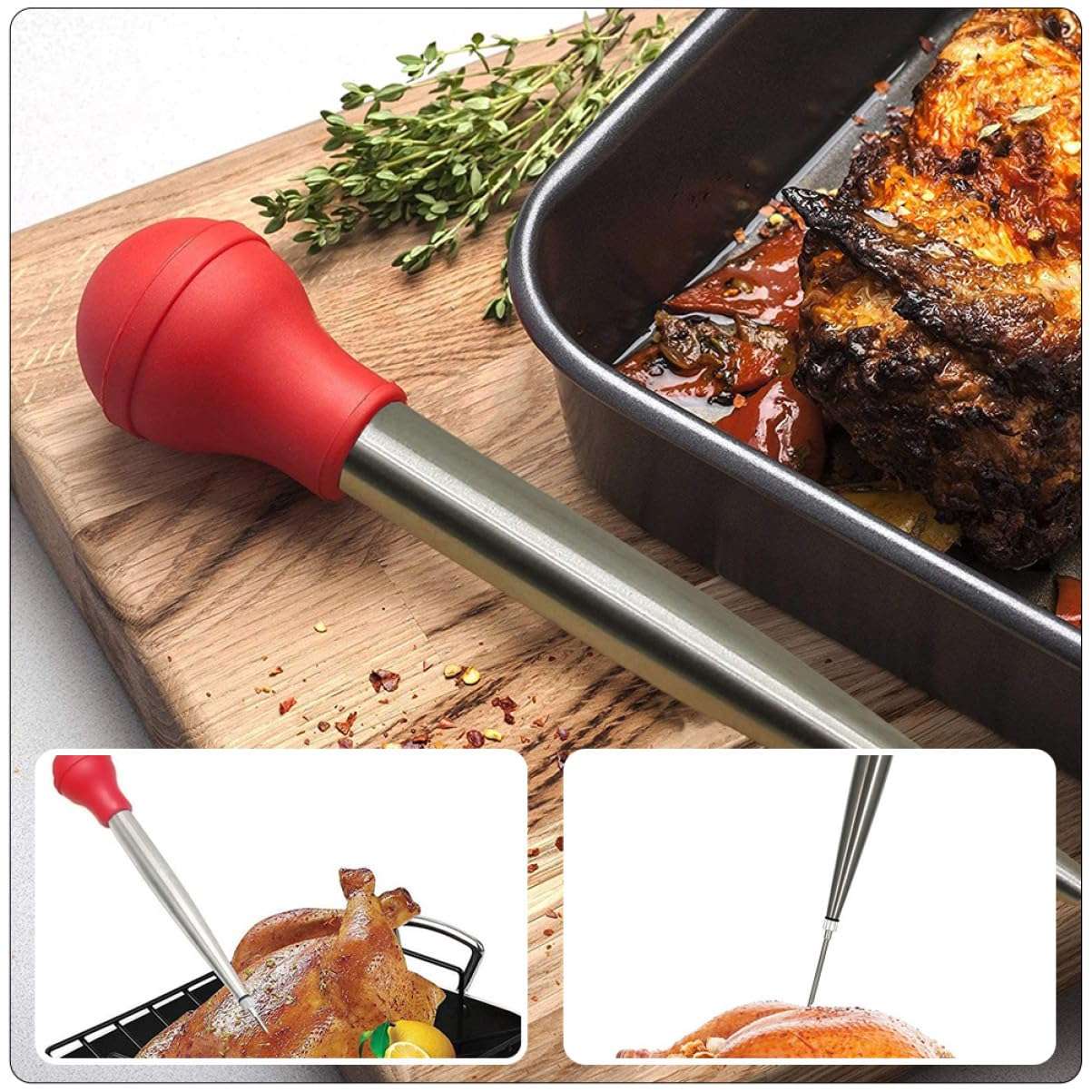 PRETYZOOM 2 Sets Turkey Needle Set Injector Injection Mallet Pounder Mixer Turkeys Chomps Turkey Kitchen Tool Marinade Injecting Tool Kitchen Gadget Oil Suction Pump 6