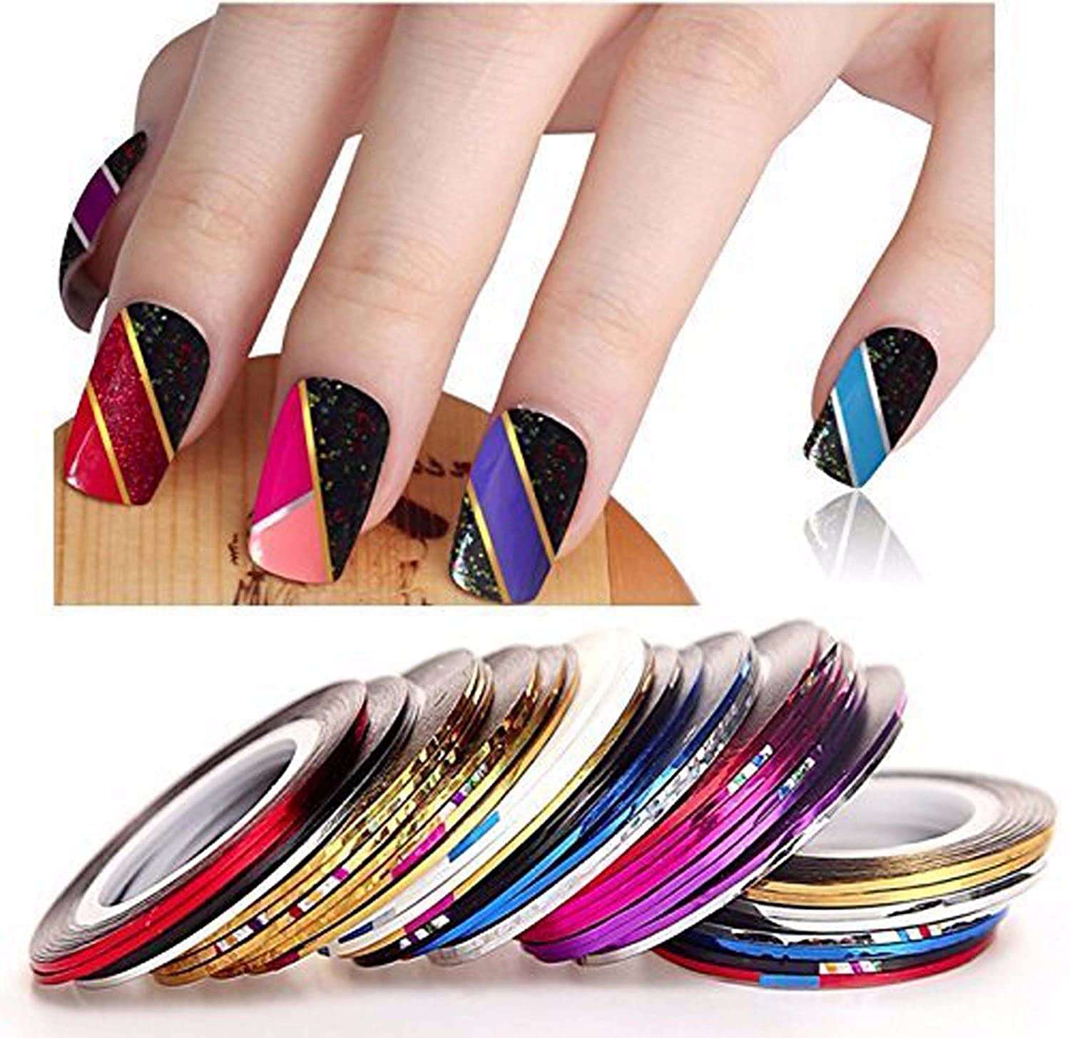 JOTKAPARKASH Nail Brush Set 15 pc , 2 Way Marbleizing Dotting Pen 5 pc, Nail Striping Tape 10 pc , French Manicure Nail Art Tip Guide Sticker 1 pc 4