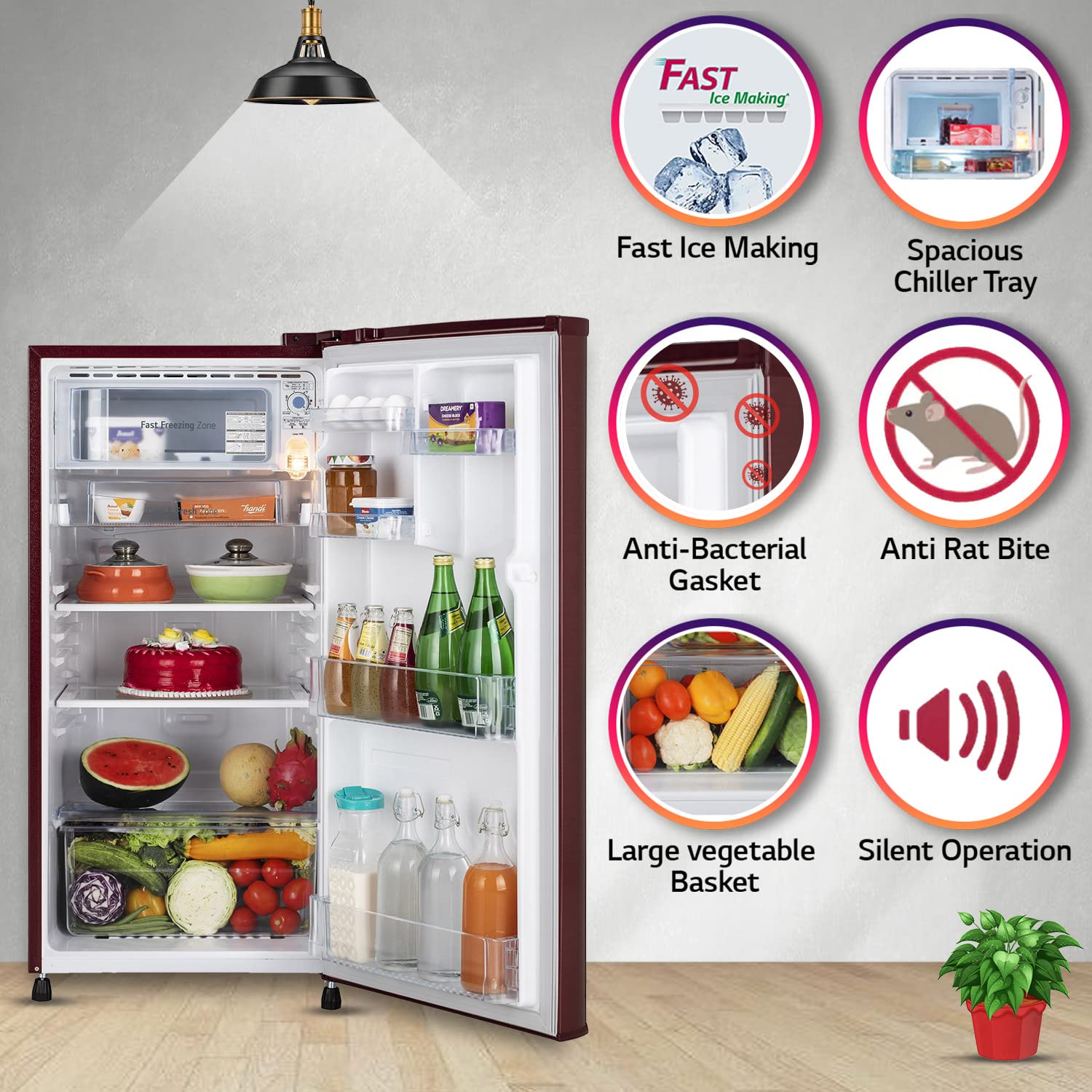 LG 190 L 2 Star Direct-Cool Single Door Refrigerator (GL-B199OPRC, Peppy Red, Fast Ice Making) 5
