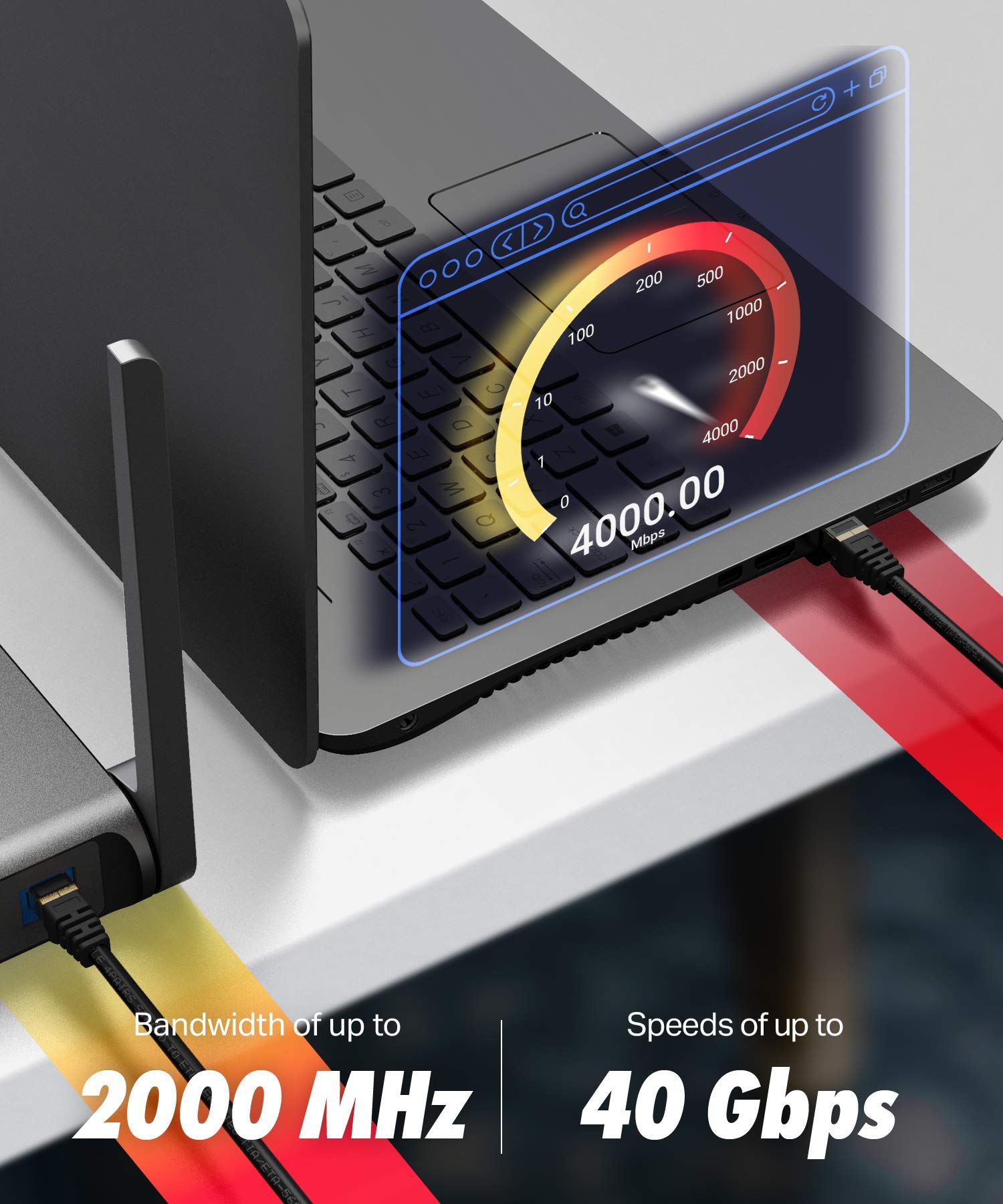 Ultra Clarity Cables Cat 8 Ethernet Cable 3ft - High Speed Cat8 Internet WiFi Cable 40 Gbps 2000 Mhz - RJ45 Connector with Gold Plated - Compatible with Cat 6 - Black - 3 feet 5