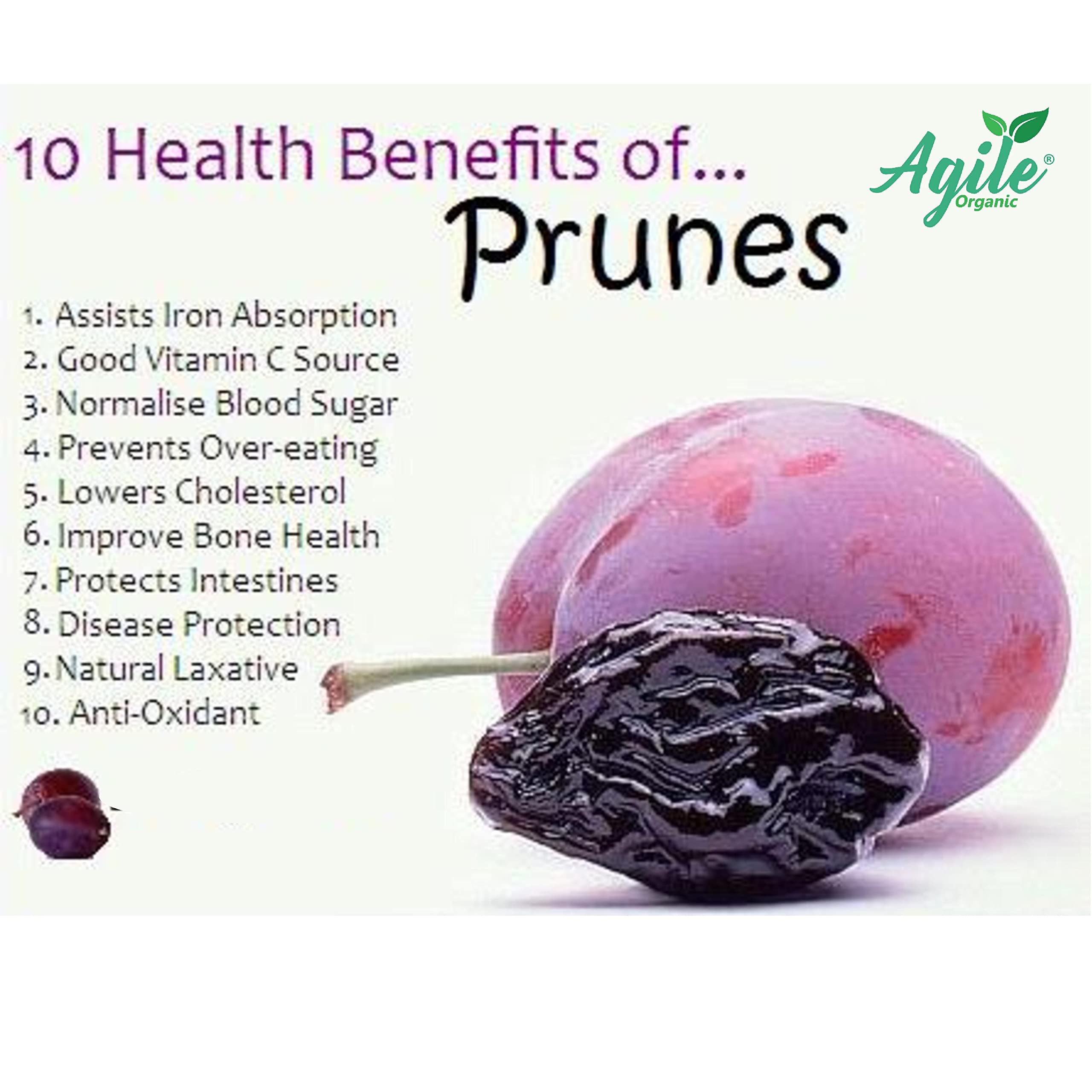 Agile Organic California Pitted Prunes - 1kg / 35.3oz | Imported Premium Dry Fruit | Unsweetened | 1 Kg Dried Plums | No Added Sugar | High in Fiber 6
