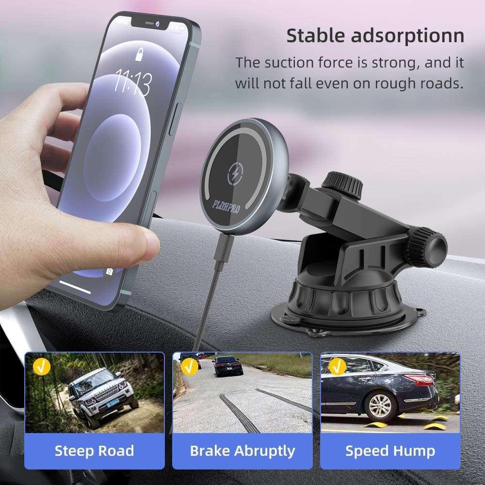 Magnetic Wireless Car Charger for iPhone 13/13 Pro/ 13 Pro Max/ 13 Mini/iPhone 12/12 Pro/ 12 Pro Max/12 Mini,MagSafe Case 15W Fast Charging, Car Windshield Dashboard Air Vent Car Phone Holder 3