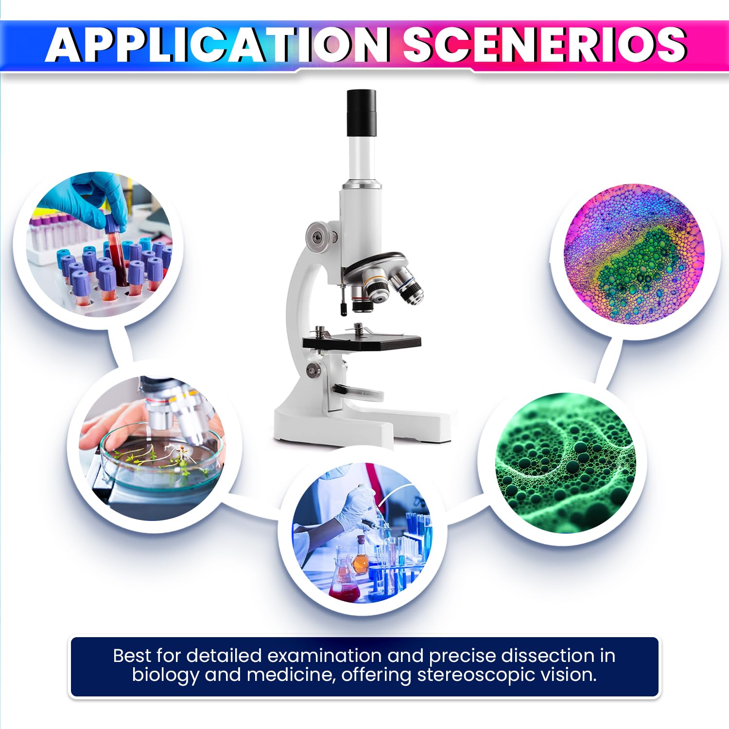 amiciVision Laboratory Microscope, 2400X Monocular Optical Microscope with Multiple Objective Lenses 5