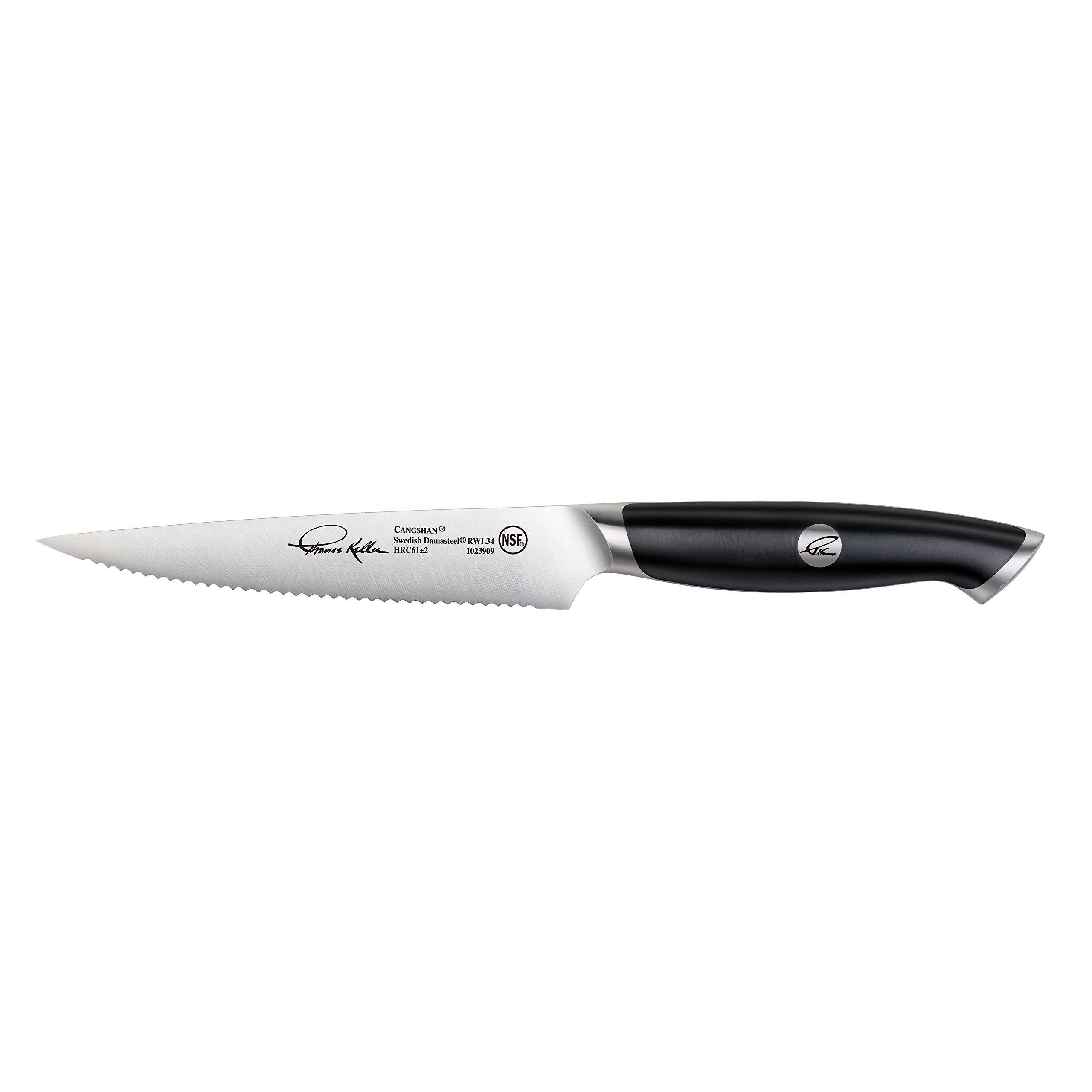 Cangshan Thomas Keller Signature Collection Swedish Powder Steel Forged, 5-Inch Serrated Utility Knife, Black 3
