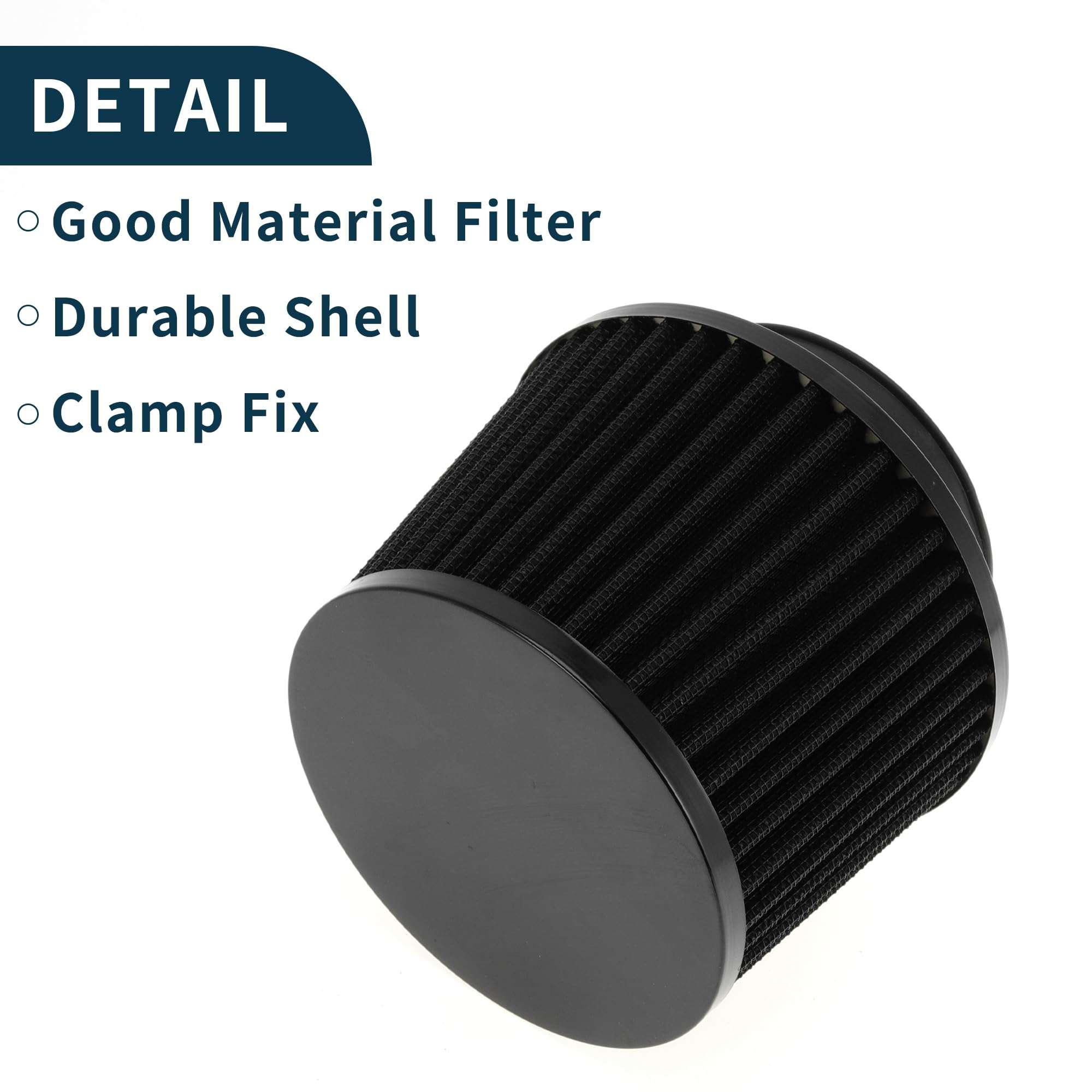 TUCKBOLD Engine Air Filter 76mm/63mm High Flow Cylinder Clamp-On Cold Air Intake Filter Closed-Top Cool Air Filter Cleaner 1 Clamp, 1 Adapter Black for Car 6
