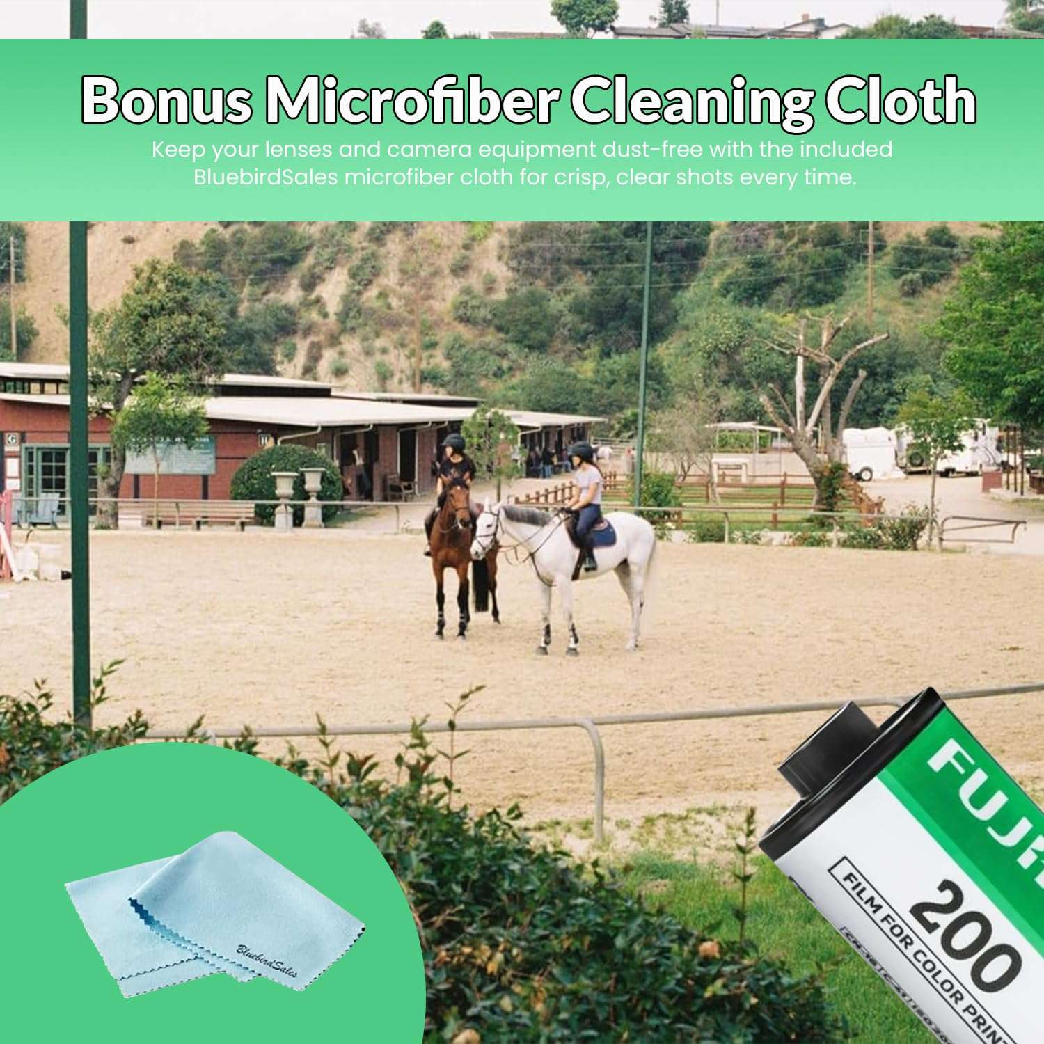 FUJIFILM 200 Color Negative Film (35mm Roll Film, 36 Exposures, 3-Pack) + BluebirdSales Microfiber Cleaning Cloth Bundle 5
