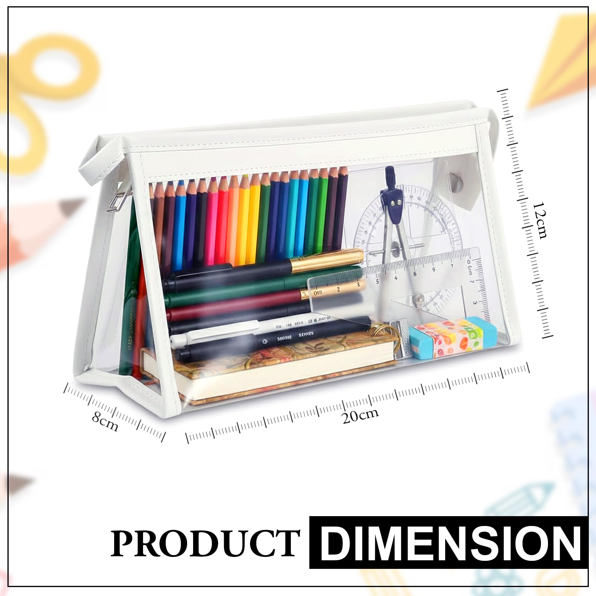 GLUN® Transparent Stationary Pouch with Zip Closing, Pack of 2 Black and White Unisex Pouch Organizer for School, Collage, Office, Multi-Purpose Pouch Pack of 2 4