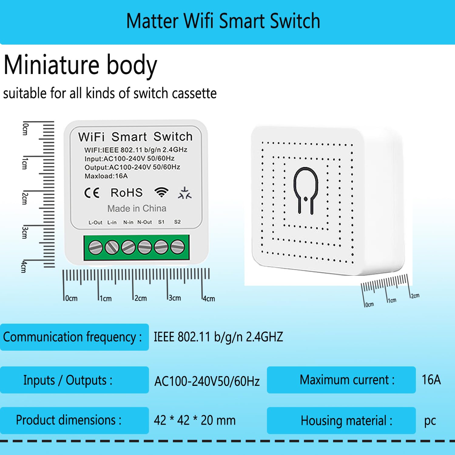 Matter Mini Smart Switch 16A DIY WiFi Relay Module, Wireless Light Switch Voice Controller with Timer and Schedule for Home Automation, Works with Apple Homekit & Google Home & Alexa (Matter Relay) 5