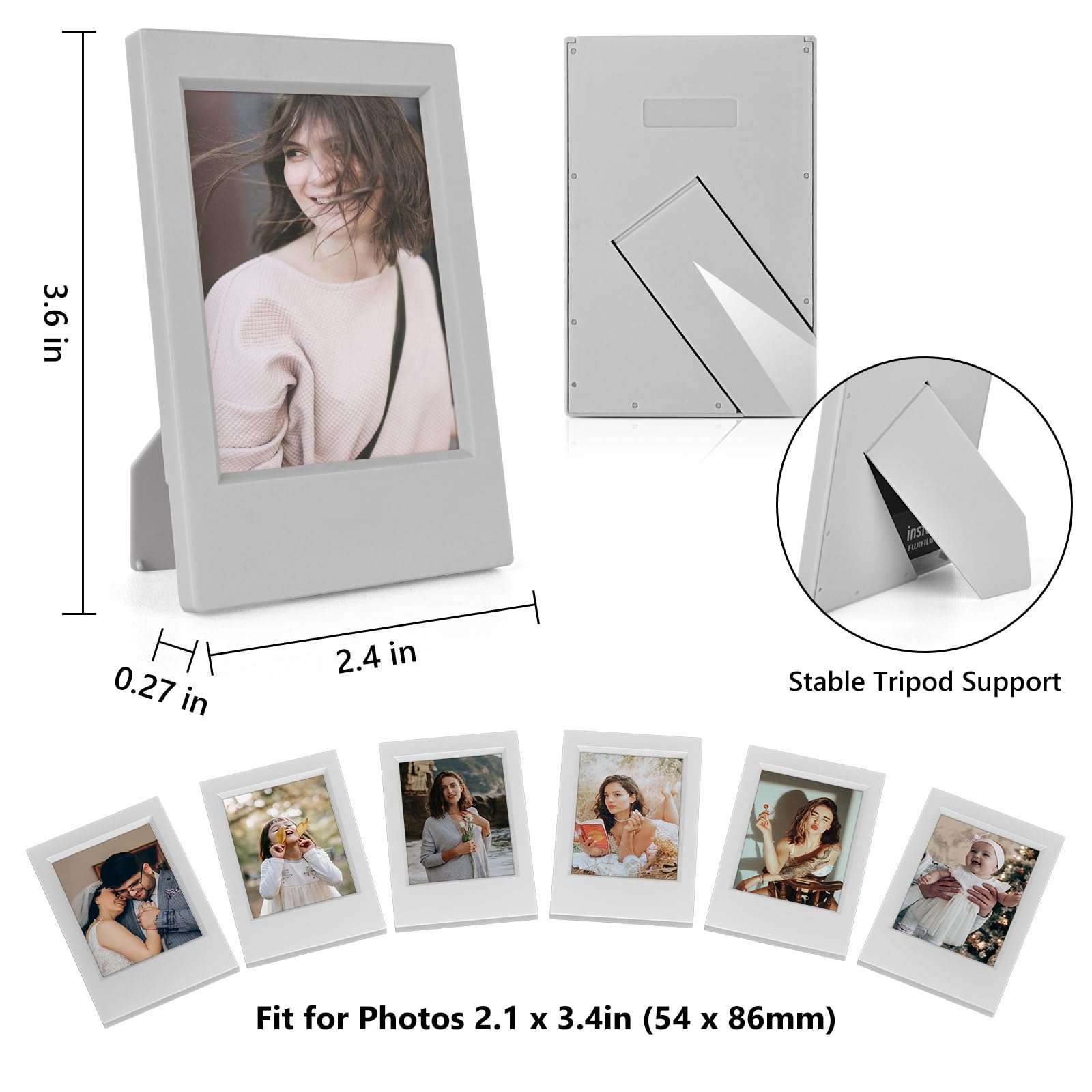 HIYQIN 2x3 Mini Photo Frames - 8 Pack Mini Picture Frames for Fujifilm Instax 3” Instant Film - for Instax Mini 12 11 9 8 99 7s 90 40 EVO SE - Freestanding Photo Holder - Grey 3