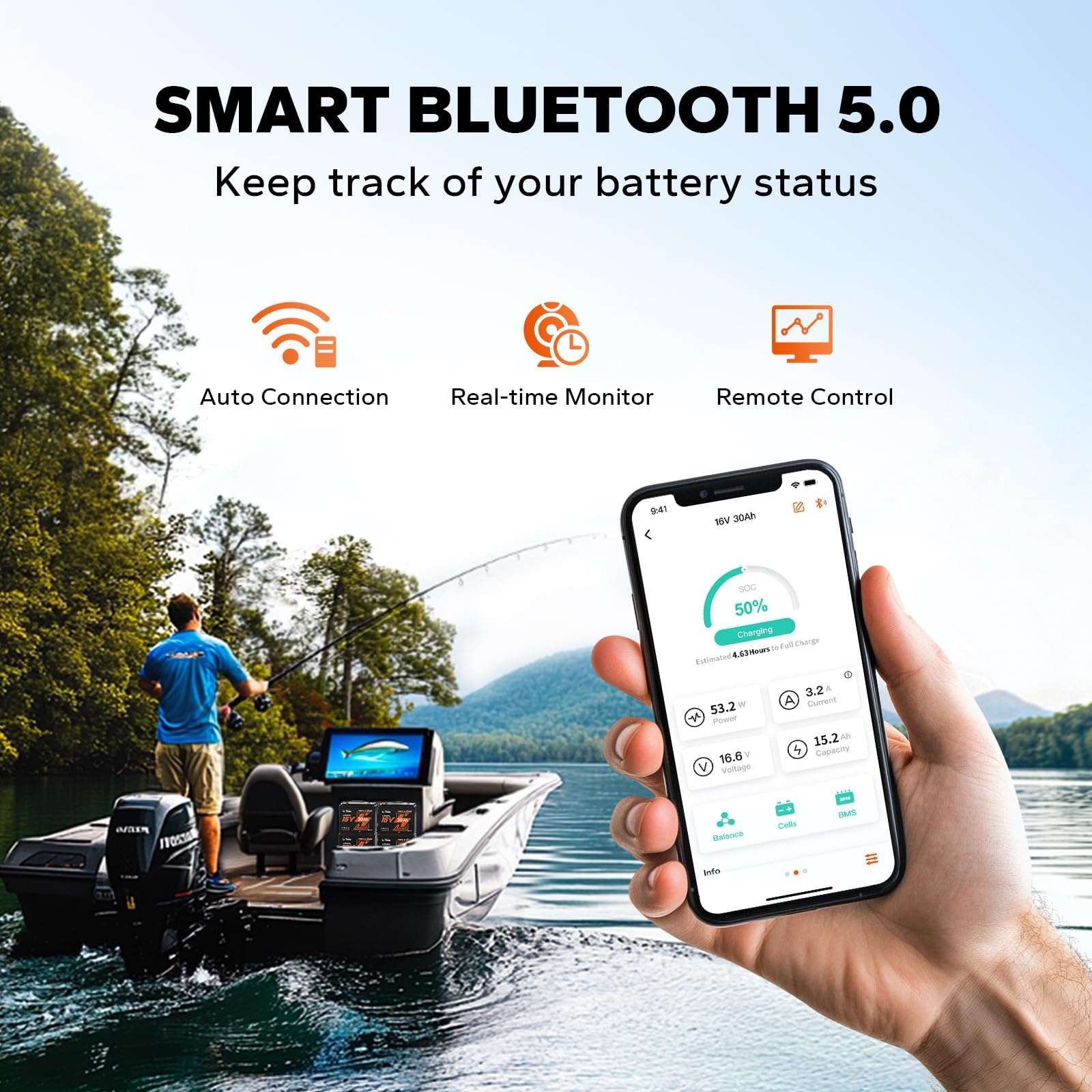 LiTime 16V 30Ah LiFePO4 Lithium Battery with Bluetooth 5.0, Built-in 30A BMS & Low-temp Protection, 4000+ Cycles, 10-Year Lifespan for Fish Finders, Sonar, Marine Electronics 5
