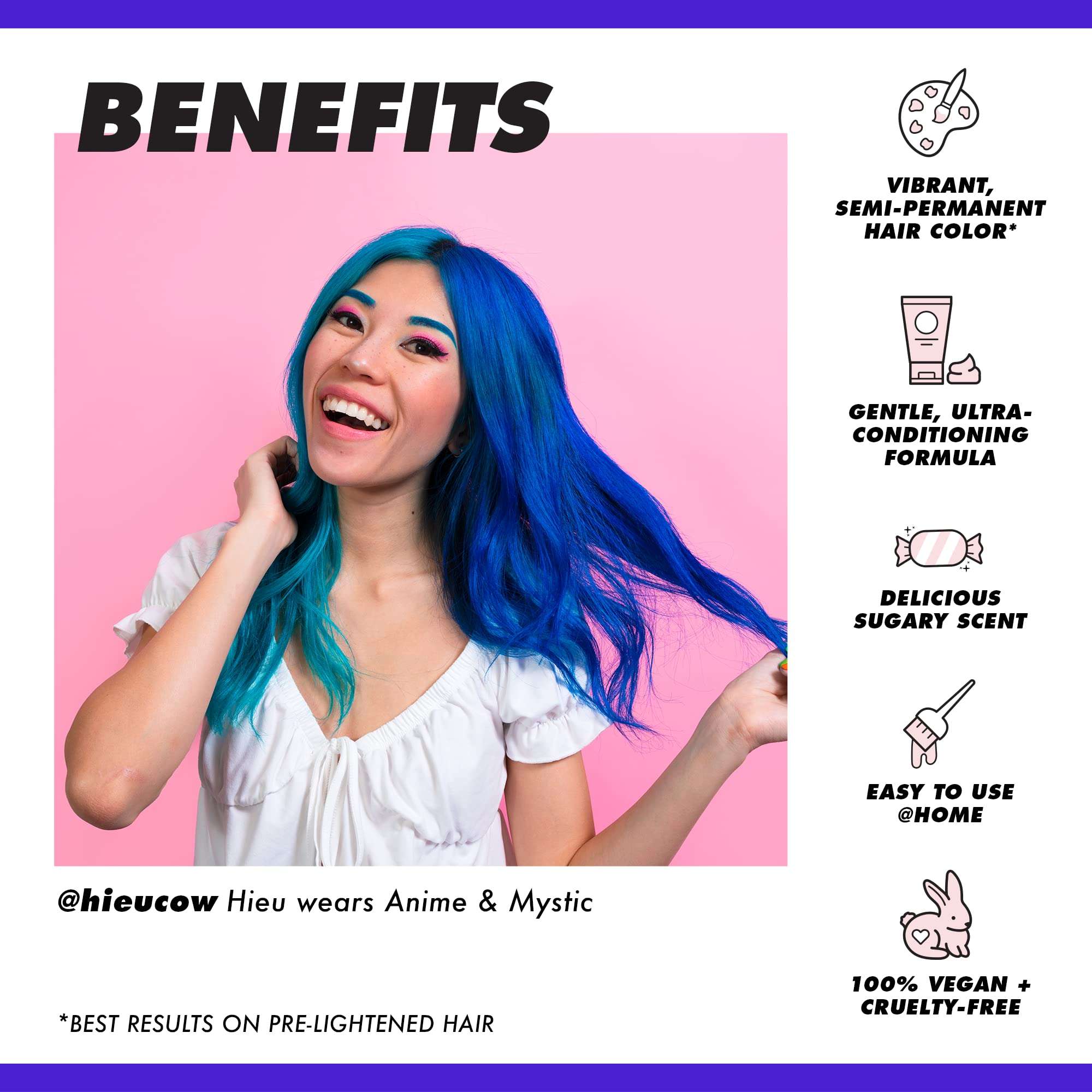 Lime Crime Unicorn Hair Dye Full Coverage, Mystic (Electric Blue) - Vegan and Cruelty Free Semi-Permanent Hair Color Conditions & Moisturizes - Temporary Blue Hair Dye With Sugary Citrus Vanilla Scent 3