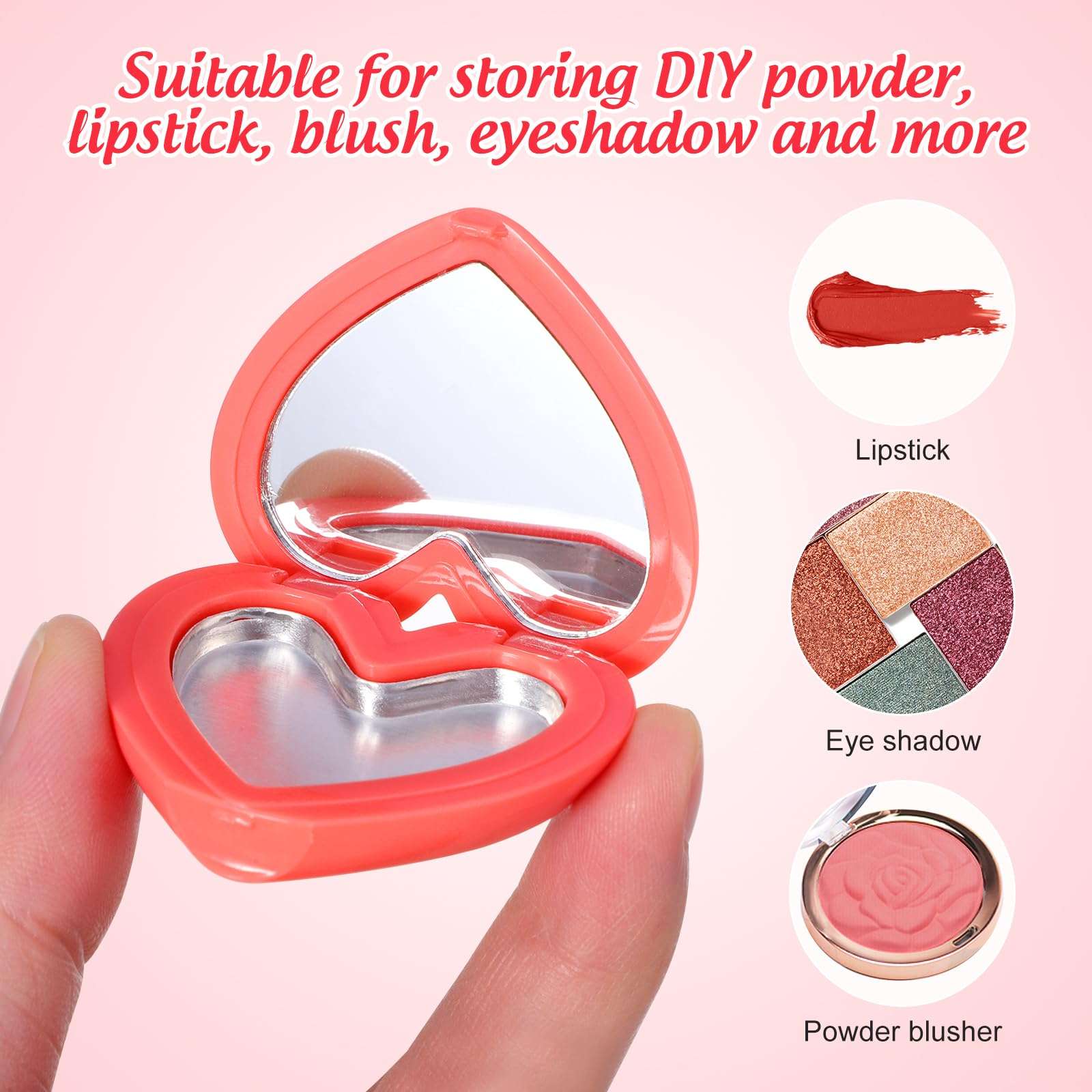 ABOOFAN 4Pcs Empty Heart Shape Eyeshadow Lipstick Palette Makeup Palette with Mirror Empty Makeup Containers for Young Teens, Girls or Women Valentines Present 5