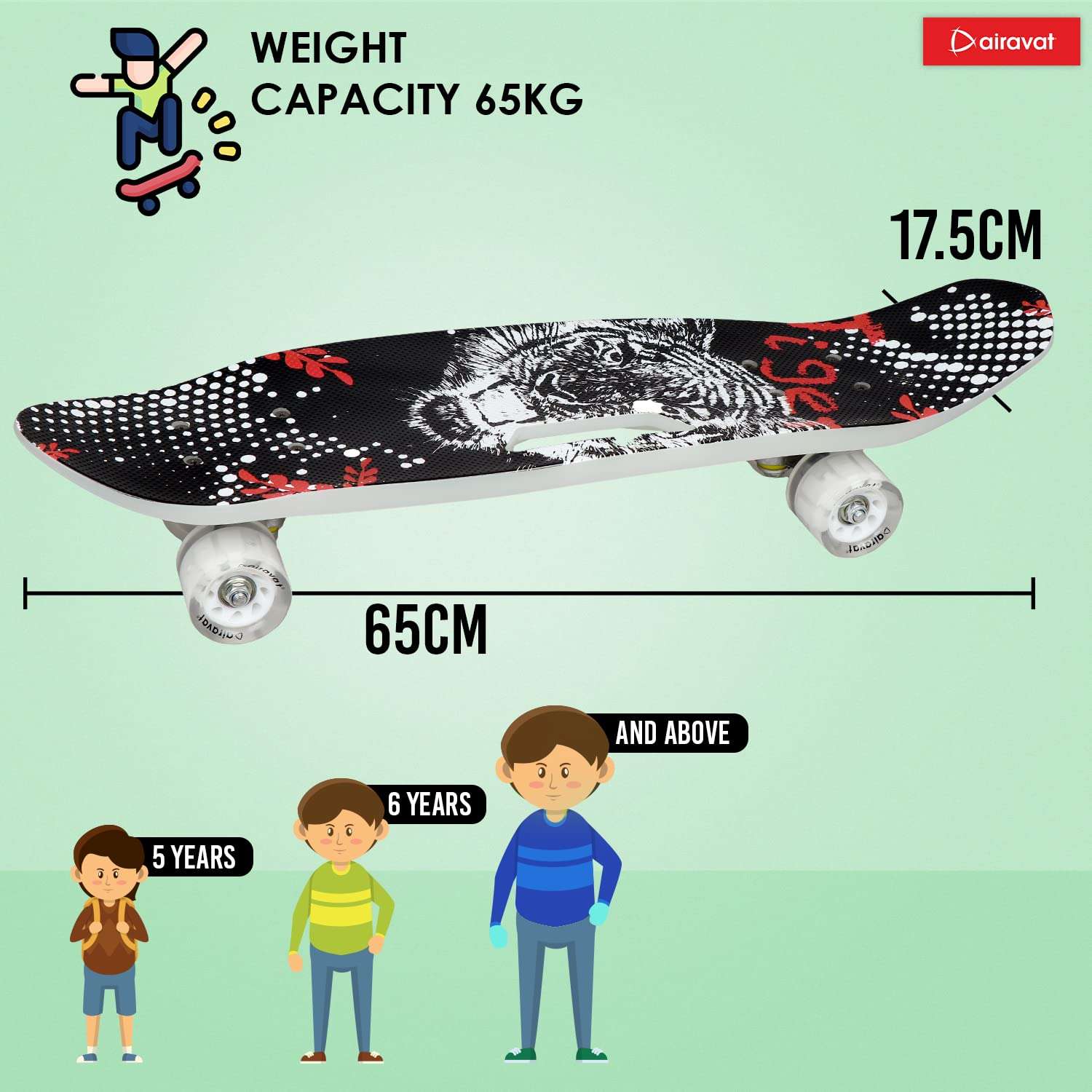 AIRAVAT Bionic Skateboard Made of ABS Plastic, Aluminium, Fibre & PU Wheel with Weight Capacity Upto 65Kg 6