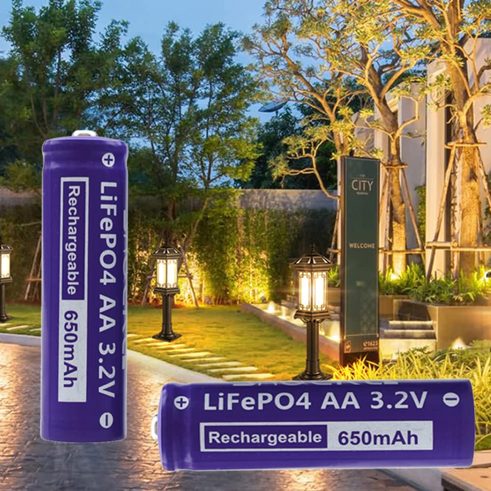 funkawa (8- Pack) Shockli AA 3.2 Volts LiFePo4 650mAh Rechargeable Battery, Lithium Iron Phosphate 3.2V Solar Batteries - Ideal for Solar Garden Light 5