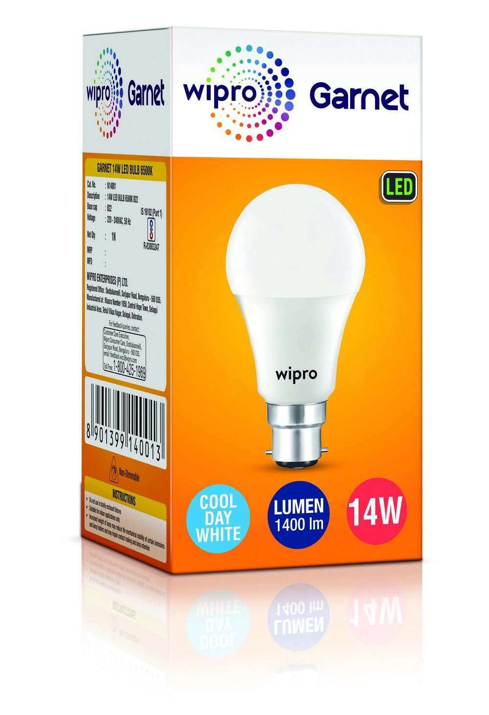 Wipro Garnet Base B22 14-Watt LED Bulb (Cool Day Light) 3