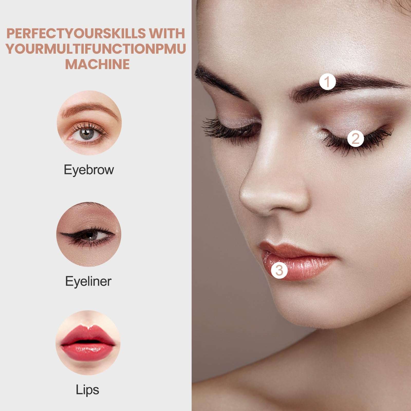 MOKOHOA Permanent Makeup Machine, Machine Kit with MCU Touch Screen and LED Digital Display, 2 Style Rotary Grips for Permanent Makeup and Microshading Supplies Practice（Rose Gold） 5