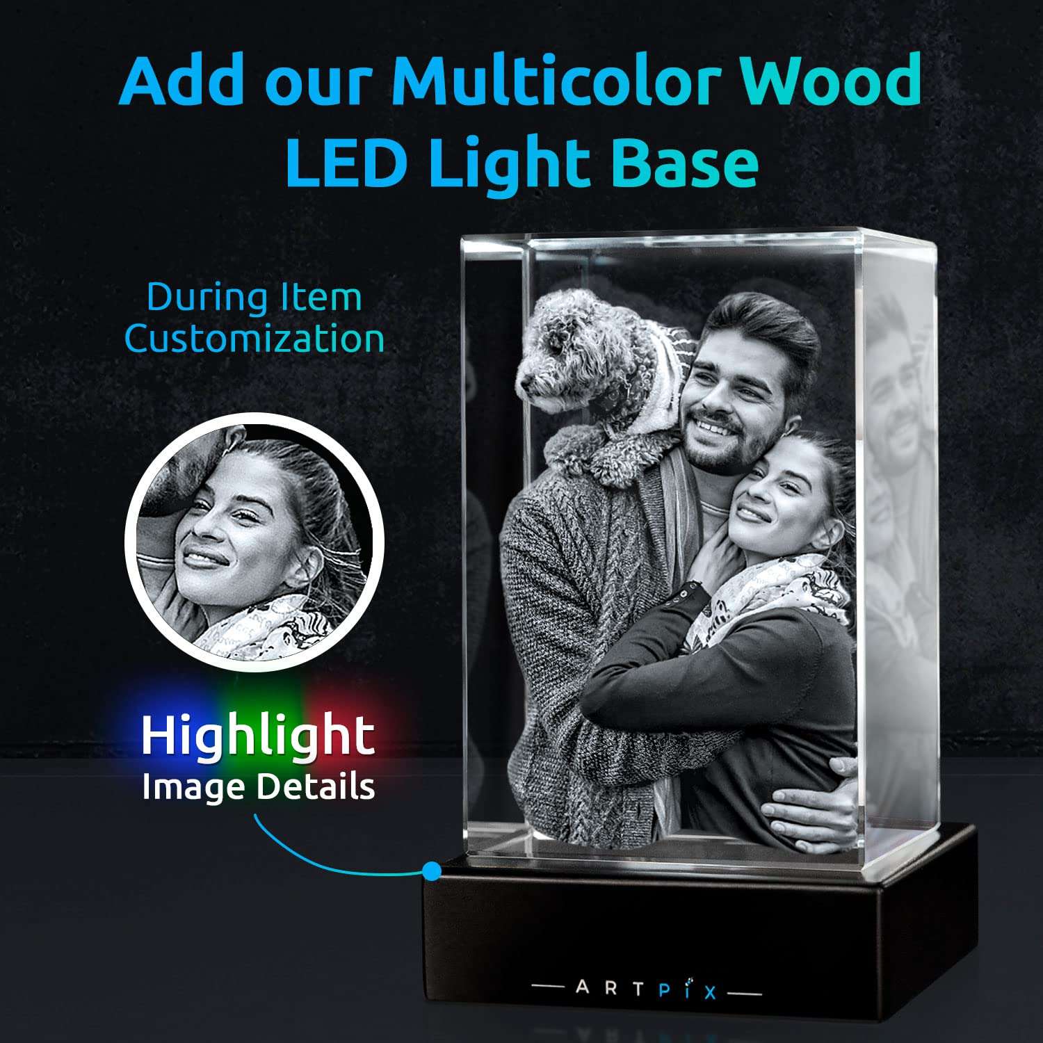 ArtPix 3D Crystal Photo, Valentines Day Gifts for Women, Wife, Men, Her, Him, Great Personalized Customized Gift With Your Own Photo, Custom 3D Etched Engraved, Couples Gifts 4