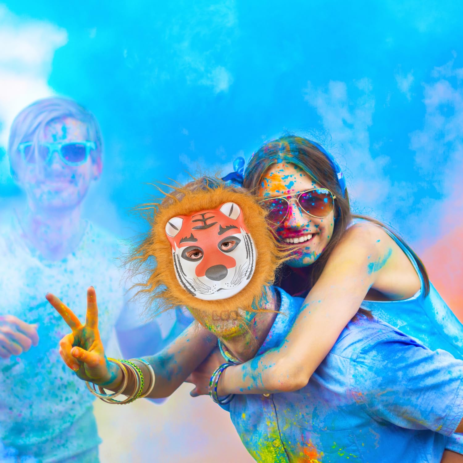 Salvus APP SOLUTIONS Colorful Protection: Holi Face Mask with Elastic - Celebrate Safely in Style with Festive Patterns, Comfortable Fit, and Reusable (Orange & Brown_7x7 inch) 5
