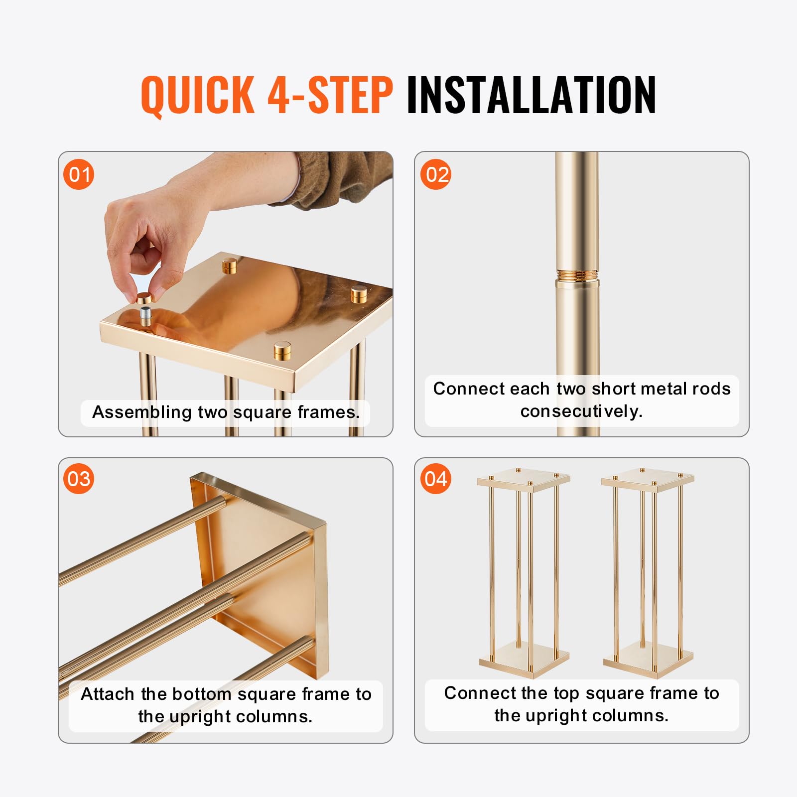 VEVOR 4PCS Gold Metal Column Wedding Flower Stand, 31.5inch High With Metal Laminate, Vase Geometric Centerpiece Stands, Cylindrical Floral Display Rack for Events Reception, Party Road Leads 6