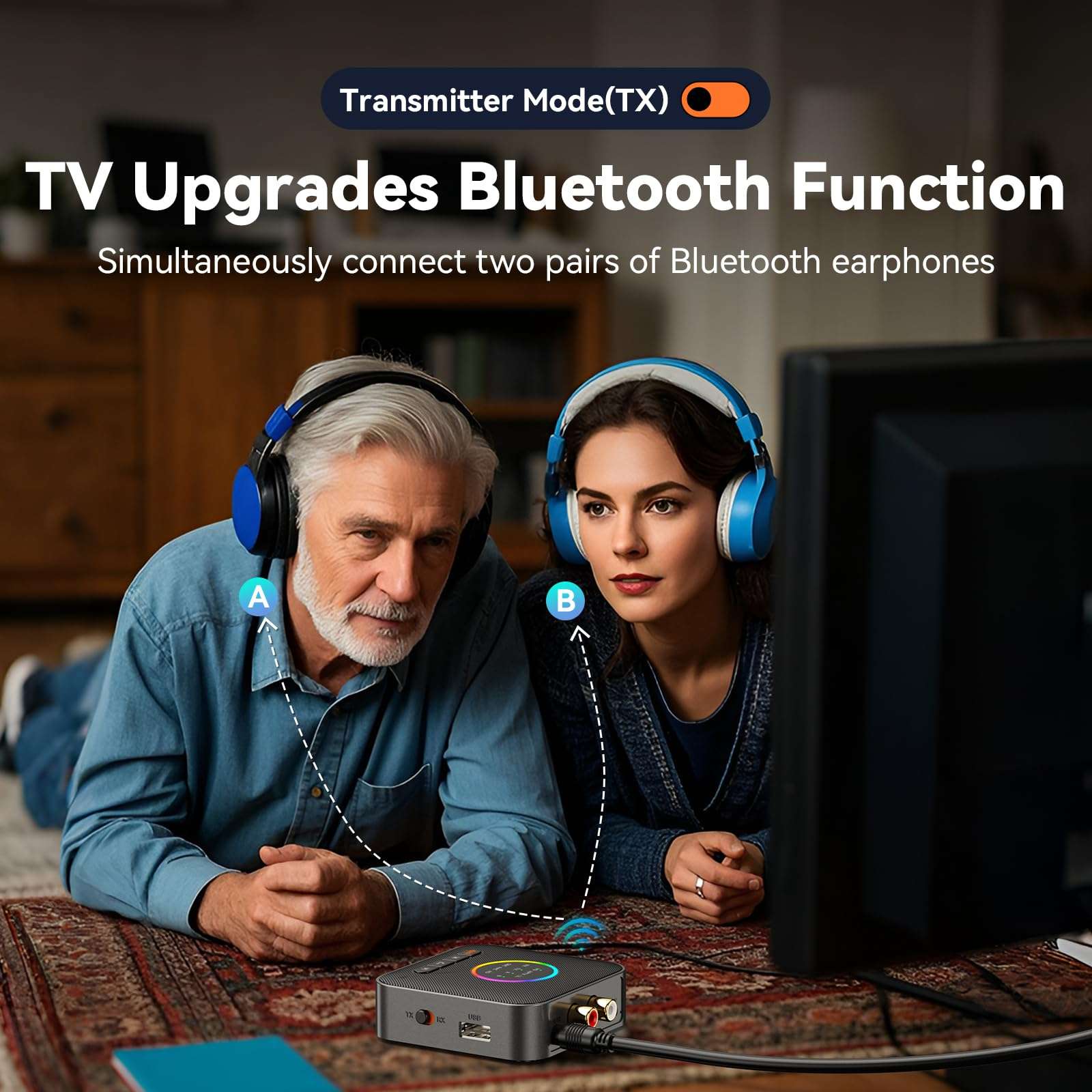 [Upgraded] MOREGAX M10 Pro+ Bluetooth Receiver Transmitter for TV/Home Stereo/Vintage Speakers/Music Streaming Sound System, Support aptX Low Latency Audio Adapter with USB, RCA, 3.5mm AUX in/Output 5