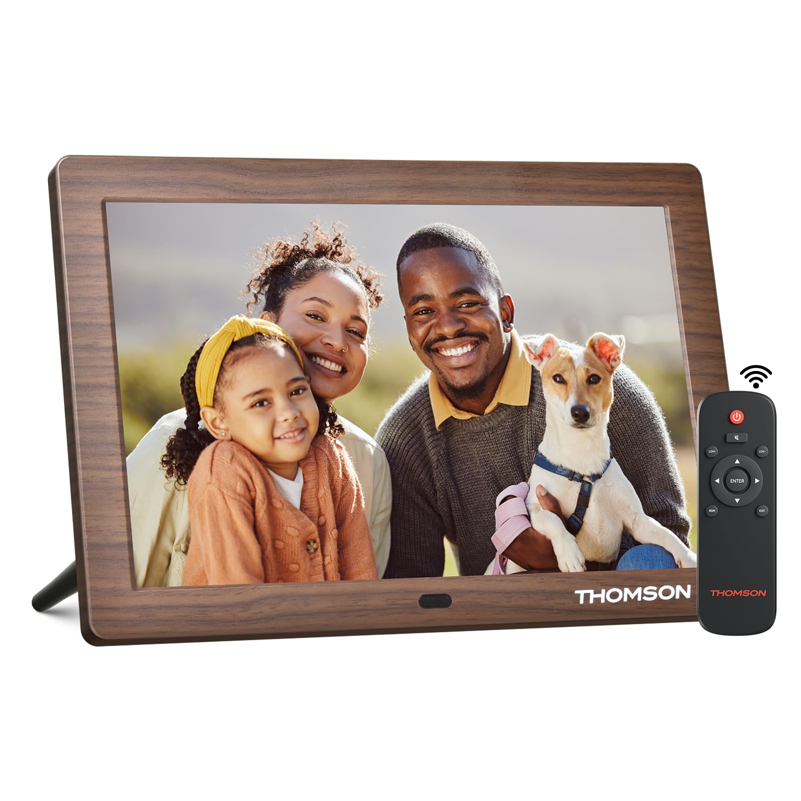THOMSON 8" Digital Picture Frame, 1280 * 800 IPS Full View Ultra Clear Screen with Remote Control, Wooden Frame, Share Videos Photos Send Wishes Auto-Rotate Slideshow Non-WiFi (8 Inch Non-WiFi) 1