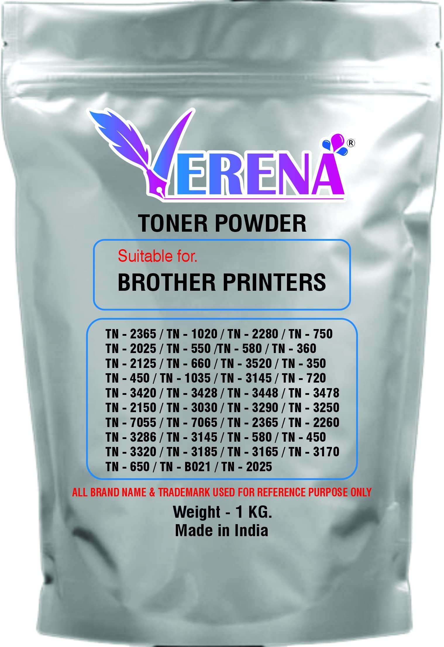 Verena Ultra Dark Black Toner Powder Compatible with Brother TN-2365,TN-1020,TN- TN-350,TN-450,,TN-580 Pack of 1 (1 Kg) 1