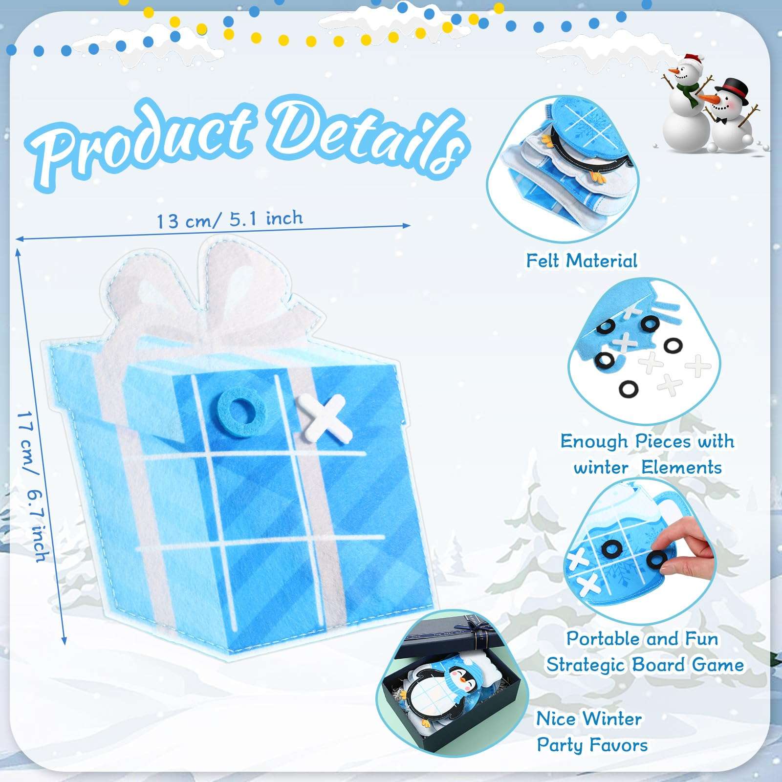 Capoda 24 Pack Winter Christmas Party Games Snow Tic Tac Toe Strategic Board Game Xmas Tree Snowman Snowflake Desk Game Toys for Christmas Party Favors Stocking Stuffers Winter Birthday Gift 3