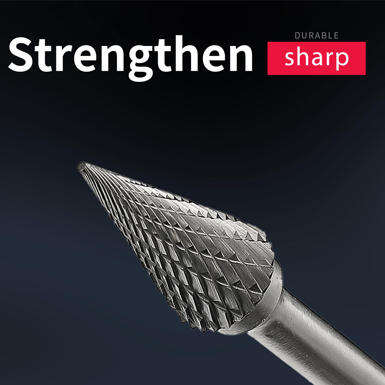 SM-4 Carbide Burr/Rotary File Cone Pointed End Double Cut for Die Grinder (3/8’ Cutter Diameter, 5/8’ Cutter Length) with 1/4’ (6.35mm) Shank Diameter，DRINYOUNG (SM-4) 5