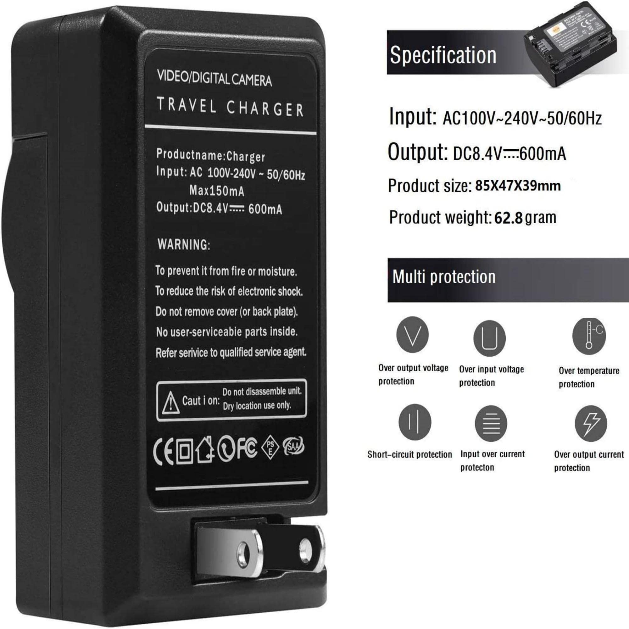 Camera Battery Charger Compatible with Casio NP-40, EX-Z400, EX-FC100, EX-FC150, EX-P505, EX-P600, EX-P700, Zoom EX-Z100, EX-Z1000, EX-Z1050, EX-Z700, EX-Z750, EX-Z850, EX-Z300, EX-Z500, EX-Z200 5