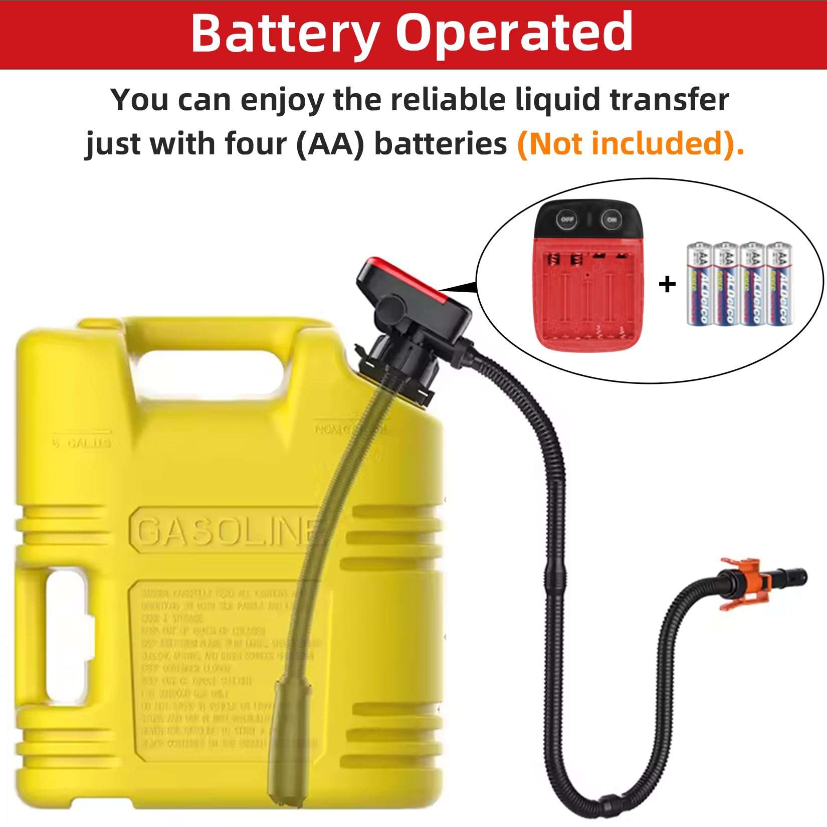 Automatic Fuel Transfer Pump with Auto-Stop Sensor(2.4 GPM),AA Battery Powered Portable Gasoline Diesel Pump with 3 Adapters for For Gasoline, Diesel, Kerosene Transfer(Batteries Not Included) 4