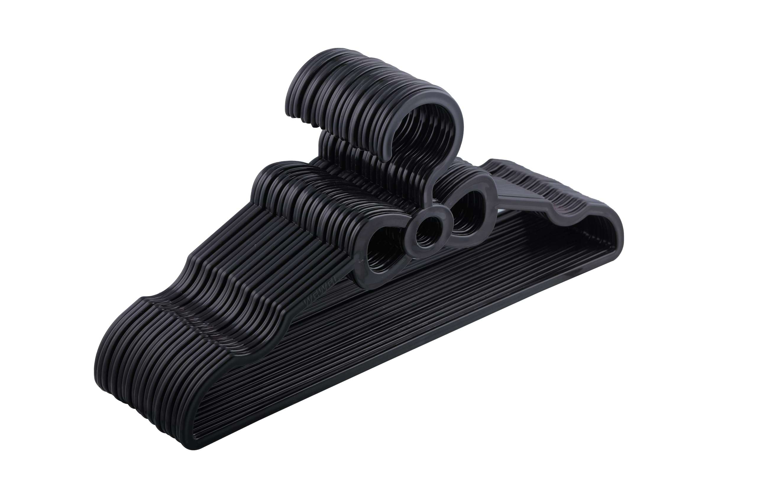 WEWEL Plastic 25 Pack Premium Clothes Hangers for Hanging Cloths, Elevate Your Wardrobe Organization in Multicolors with Cloth Hanger (Black, 25) 1