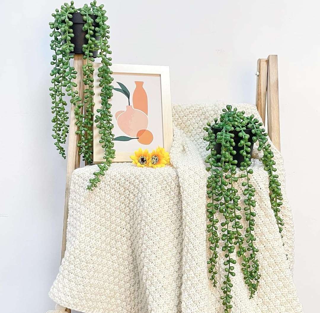 VRB Dec Plastic Tm 1 Pcs Artificial Greenery Ferns Plants Vines Fake Ivy Hanging Flowers With Pot Pine Needle Wall Hanging For Home Decor Door Wall Balcony(Artificial Plants Hanging(Design 1), 2) 6