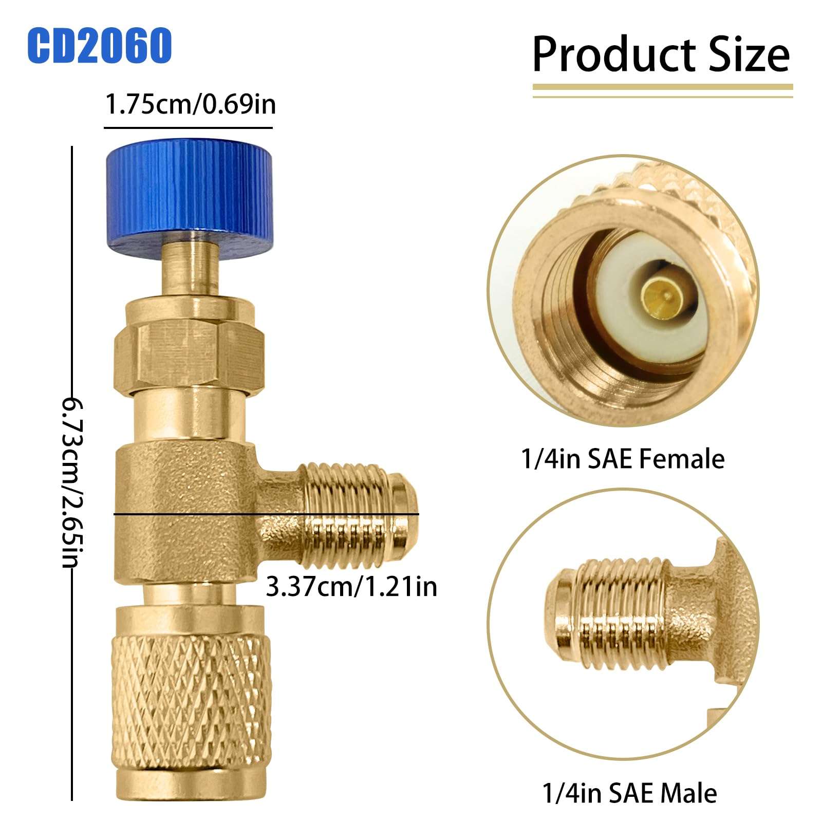 CD2060 Refrigerant Charging Valve - Hvac Core Depressor Valve for R12 R22 1/4" Male to 1/4" Female Refrigerant Charging (Blue) 3