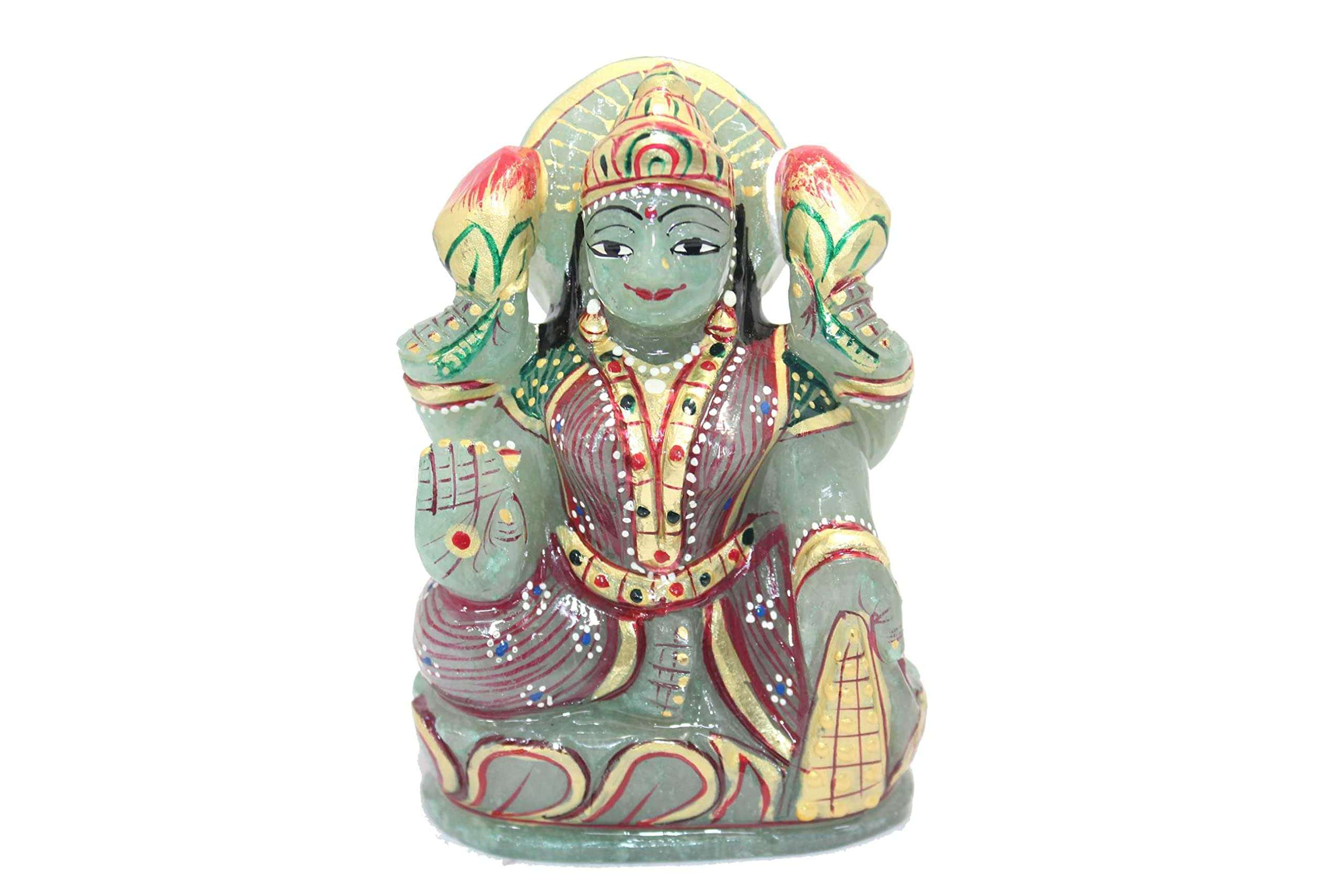 Rajasthan Gems Lakshmi Green Jade Stone Goddess Idol Statue Hindu Religious Hand Painted B222 1