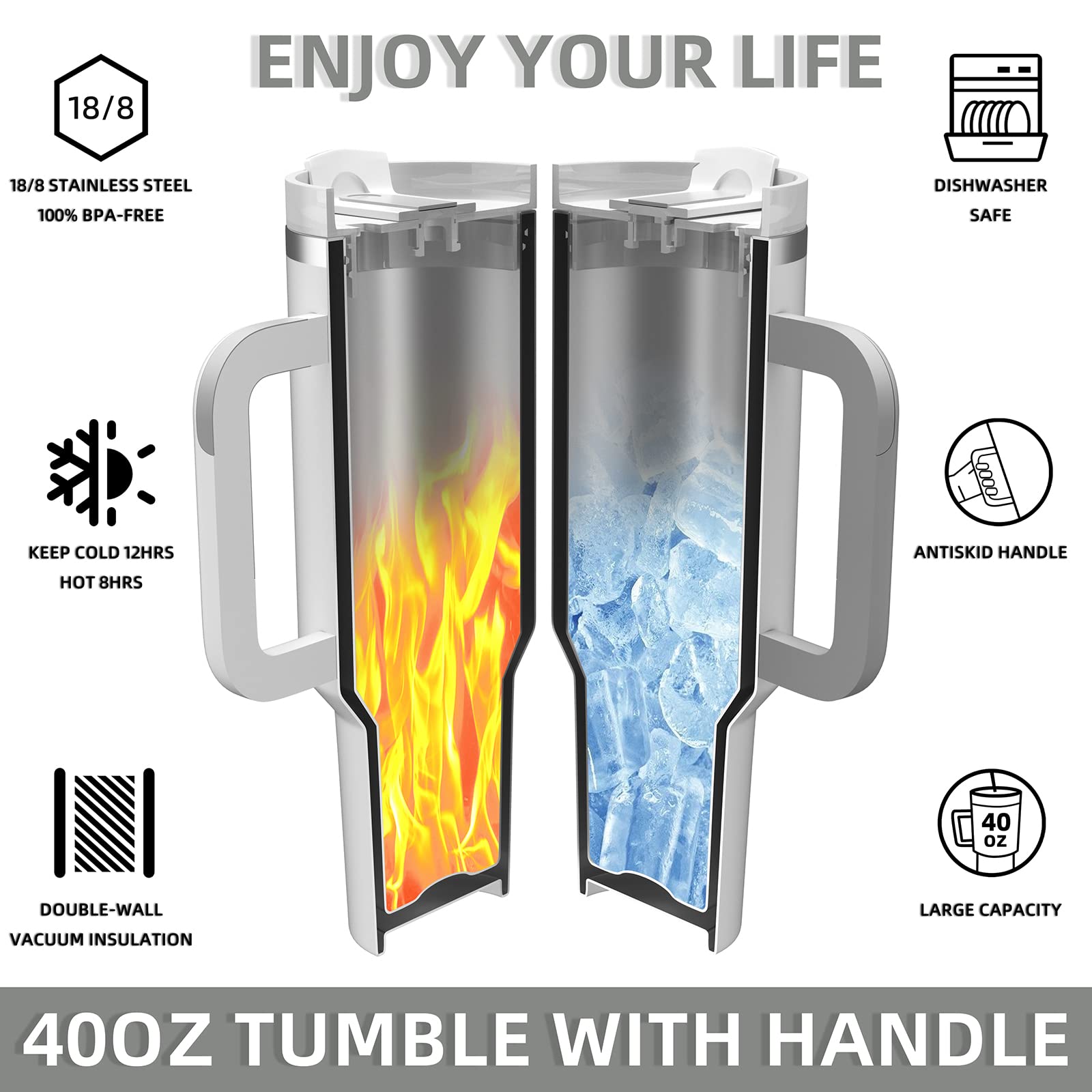 MURRICON 40 oz Tumbler with Handle and Straw,Stainless Steel Sublimation Tumblers with Handle,Vacuum Insulated Travel Mug with Lid,for Coffee and Beverages,4 Pack 4