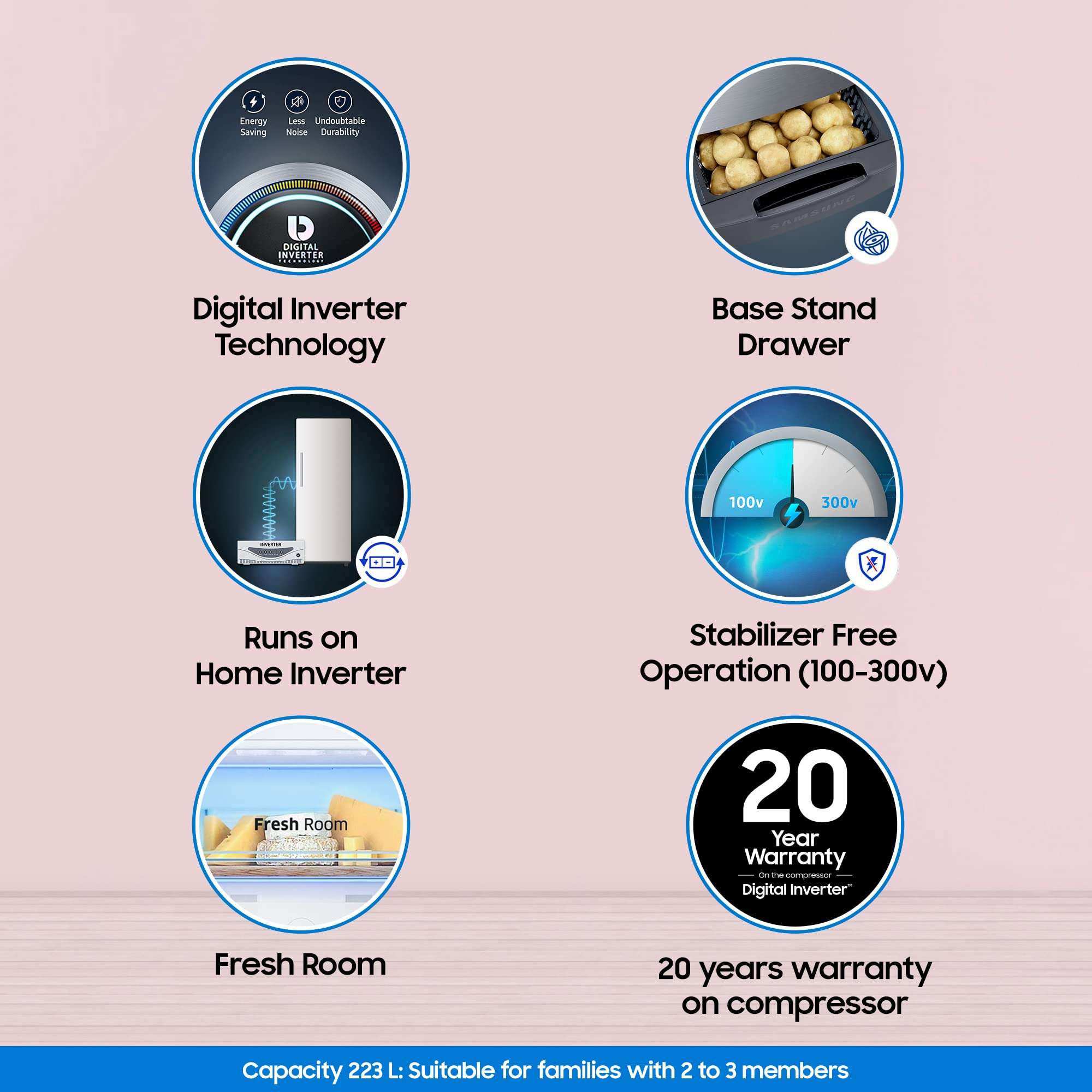 Samsung 223 L 3 Star Digital Inverter Direct Cool Single Door Refrigerator (RR24C2823S8/NL, Silver, Elegant Inox, Base Stand with Drawer 2023 Model) 3