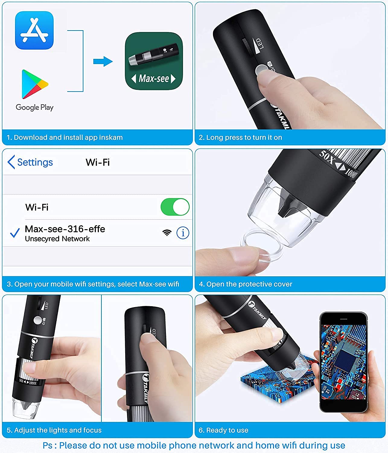 RuhZa Wireless Digital Microscope Handheld USB HD Inspection Camera 50x-1000x Magnification with Stand Compatible with ifone, iPad, Sams0ng Galaxxy, Android, Mac, Windows Computer 6