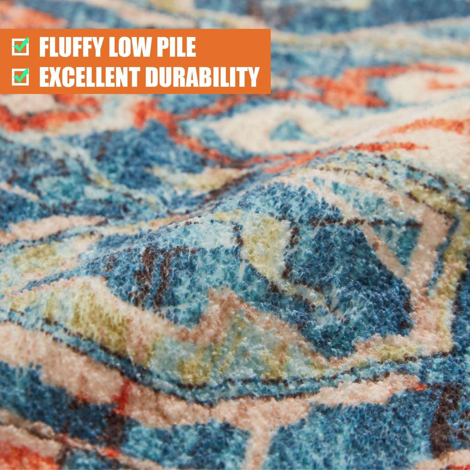 OdentBlca Washable Rug，4x6 Boho Tribal Ultra-Thin Area Rug, Soft Non Slip Non-Shedding Carpet for Dining Room Bedroom Living Room Decor 3