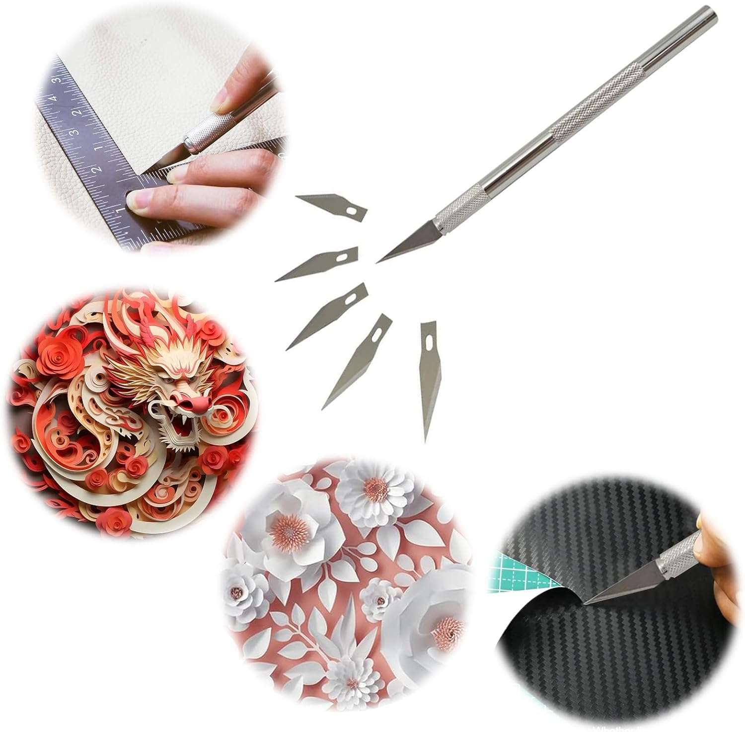 Art Craft Knife Set, 2 PCS Carving Craft/Hobby Knives Set, Precision Knife with 10 Spare Replacement Blades Ergonomic Aluminium Handle for Scrapbooking Stencil Hobby DIY 6