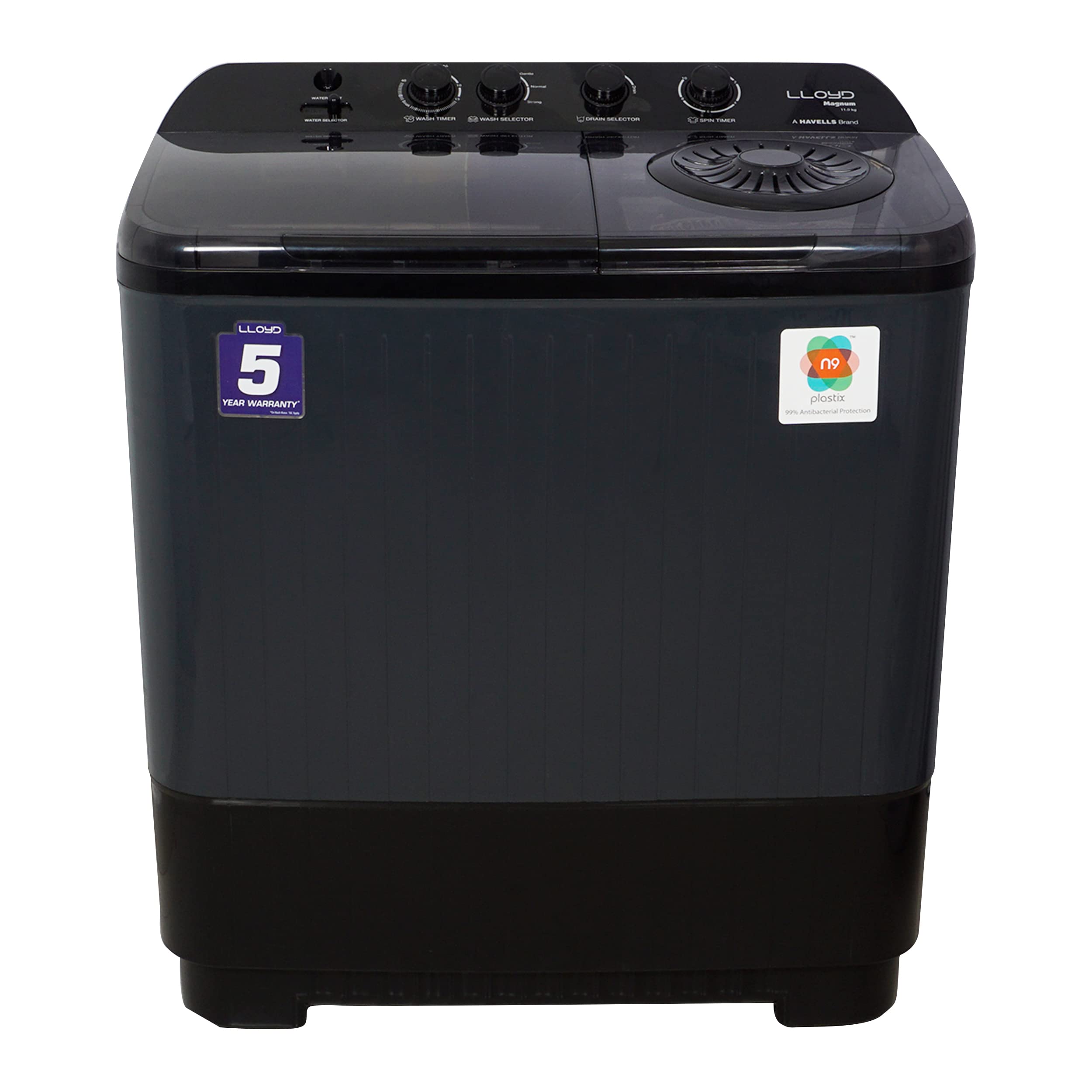 Lloyd Havells-Lloyd 11 Kg 5 Star Semi-Automatic Top Load Washing Machine (GLWMS11ADGMA Vibrant Grey Tub with Black Base & Dark Grey Control Panel ) 1