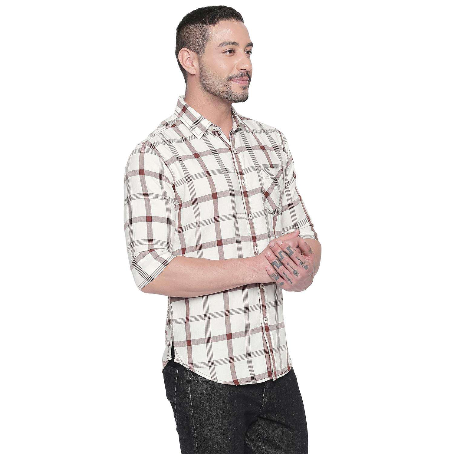 MUFTI Mens Slim Fit Checked Casual Shirt (Sky Blue_Medium) 3