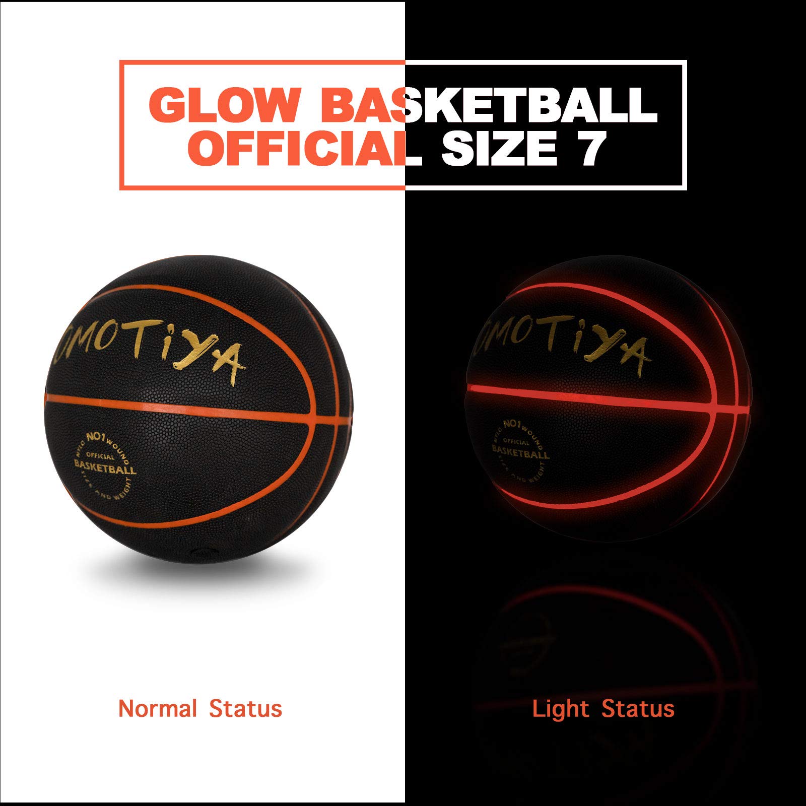 OMOTIYA Glow in The Dark Basketball, LED Light Up Basketball, Night Glowing Ball, Cool Sports Gear 8-12 Year Old, Toy Basketball Gifts Ideas & Games for Age 8, 9, 10, 11, 12, 13+ Kid Teens Boys Girls 2